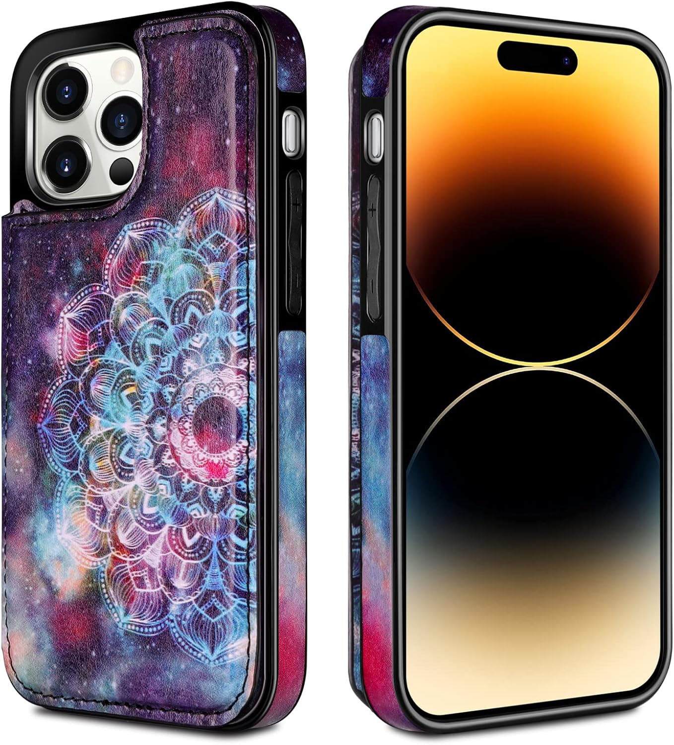 HianDier Funda para iPhone 14 Pro con tarjetero para mujeres y hombres, funda protectora de piel sintética con función atril, cierre magnético,