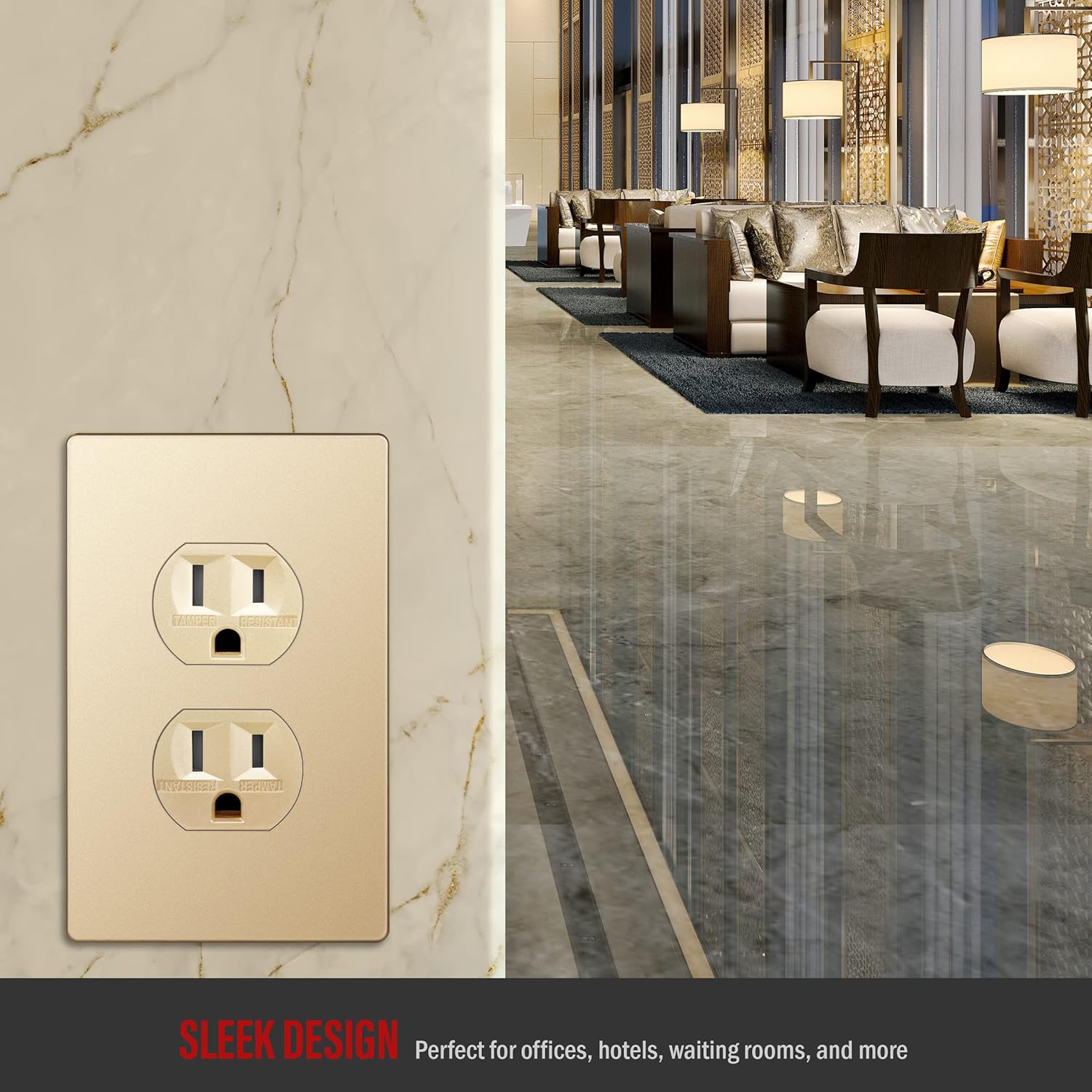 ENERLITES 61580-TR-GDWP – Receptáculo dúplex serie Elite con placa de pared sin tornillos, grado residencial, resistente a manipulaciones, 15 A 125