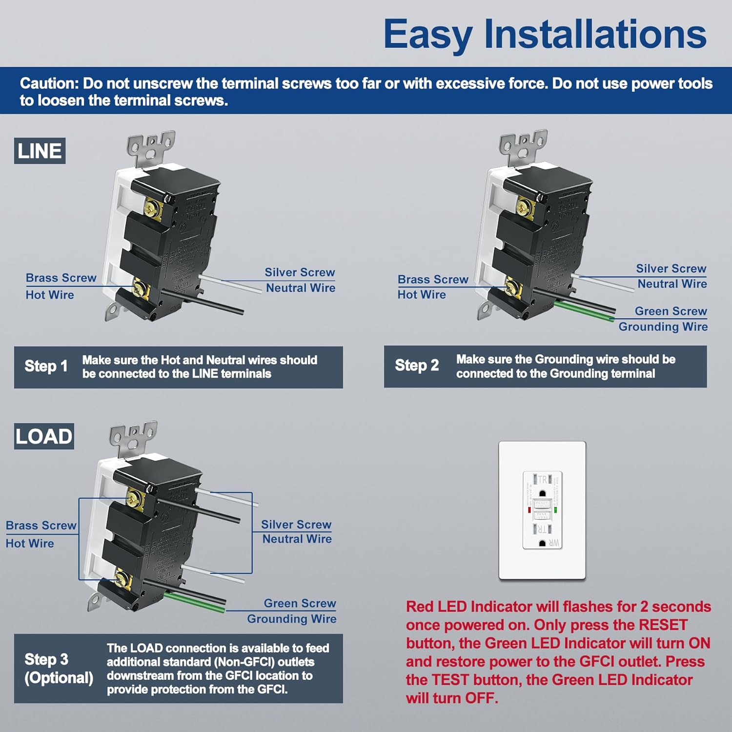 ELECTECK Paquete de 5 salidas GFCI de 15 amperios, resistentes a la intemperie al aire libre (WR), receptáculos GFI de autoprueba con indicador LED,