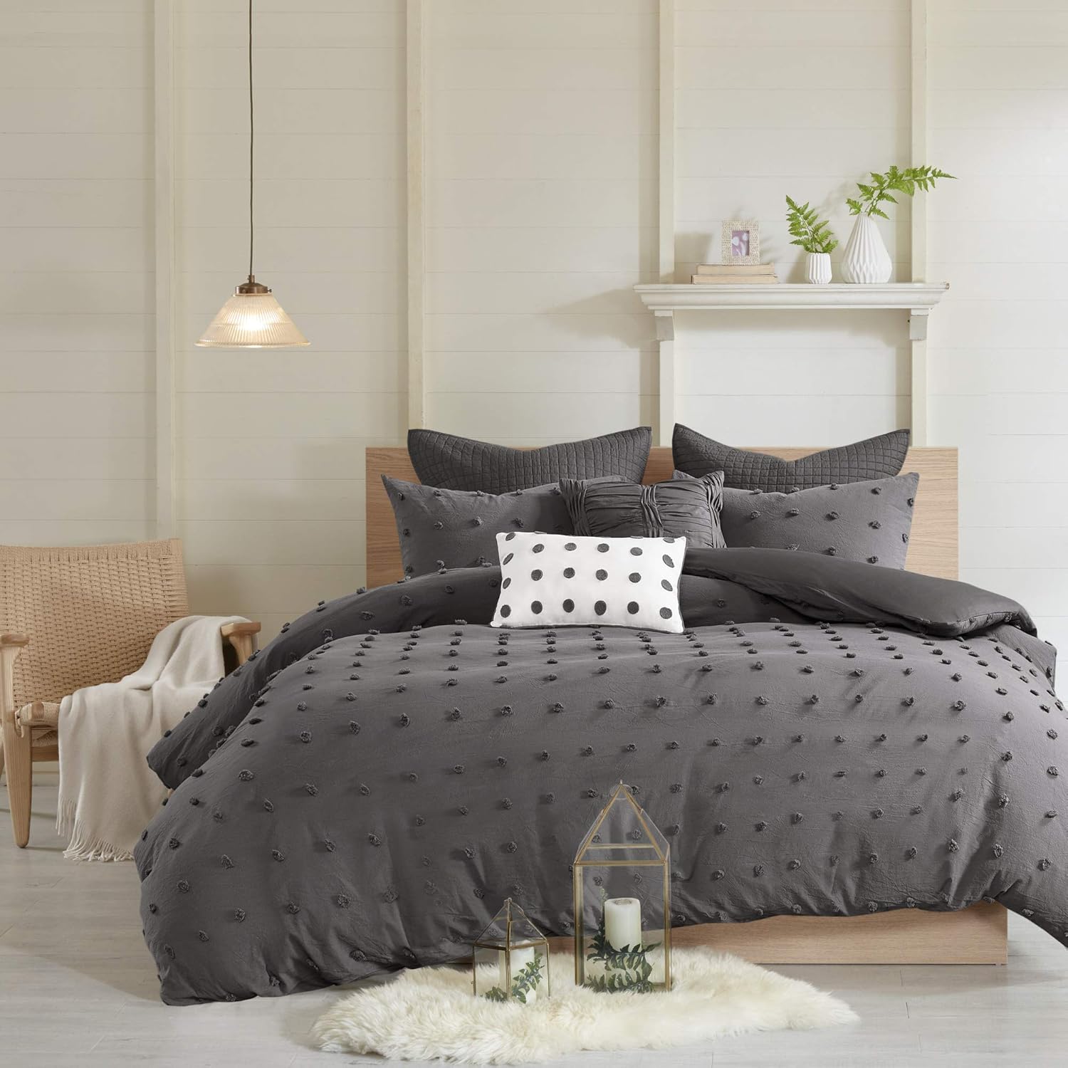Urban Habitat – Juego de edredón 100% algodón Jacquard, cobertura de edredón para todas las estaciones chic que proporciona un acento desgastado de
