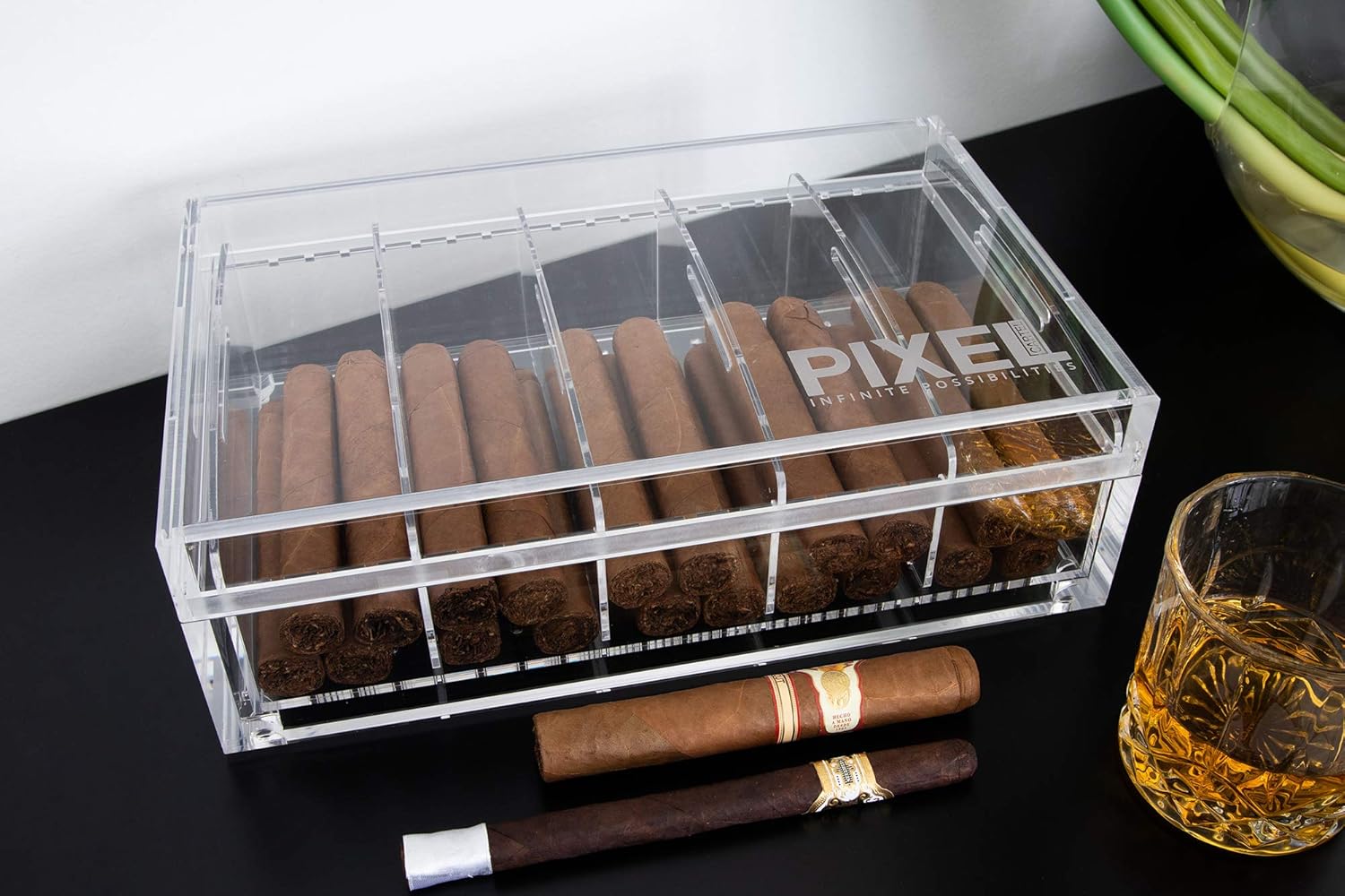 Large Clear Acrylic Humidor  Holds 50-70 Cigars  Airtight – Mess Free – No Seasoning – Activation or Maintenance!
