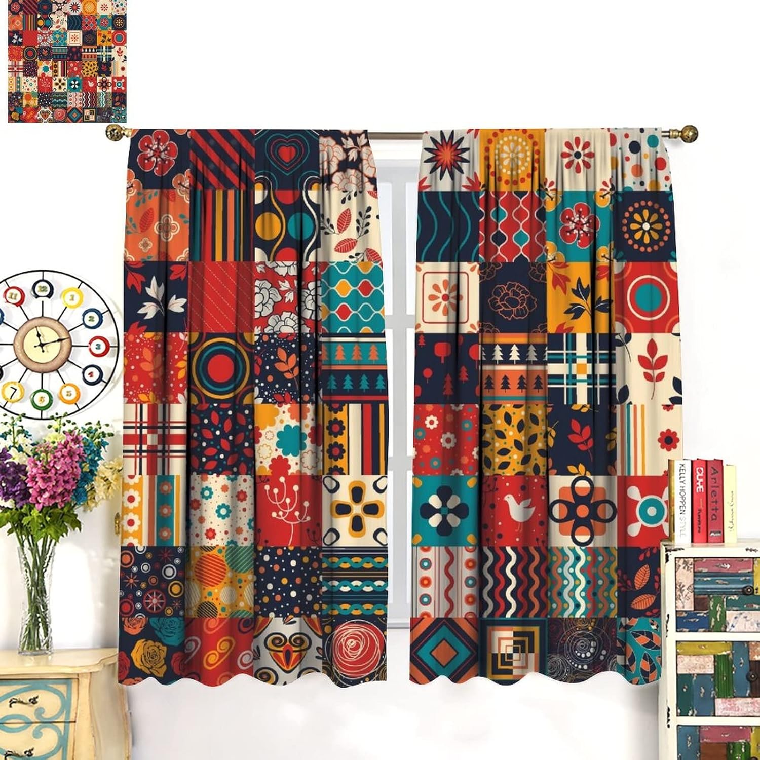Cortinas bohemias, hermosos patrones retro de celosía, estilo bohemio, retro, para dormitorio, sala de estar, decoración de bolsillo para barra,