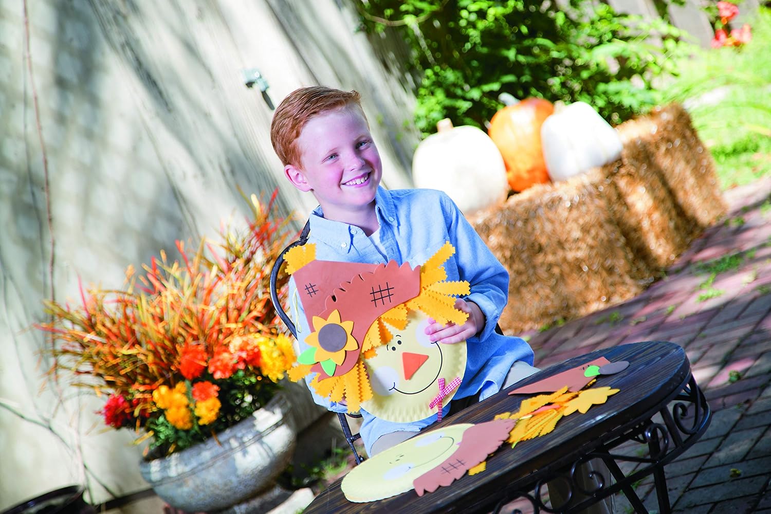 Kit de manualidades de espantapájaros con placa de papel, hace 12 manualidades de otoño para niños y actividades divertidas en el hogar