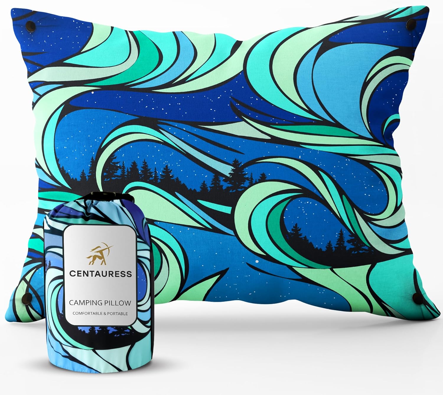 Almohada de espuma viscoelástica de viaje y campamento  Almohada de campamento con funda lavable a máquina  Almohada de viaje con bolsa + correa