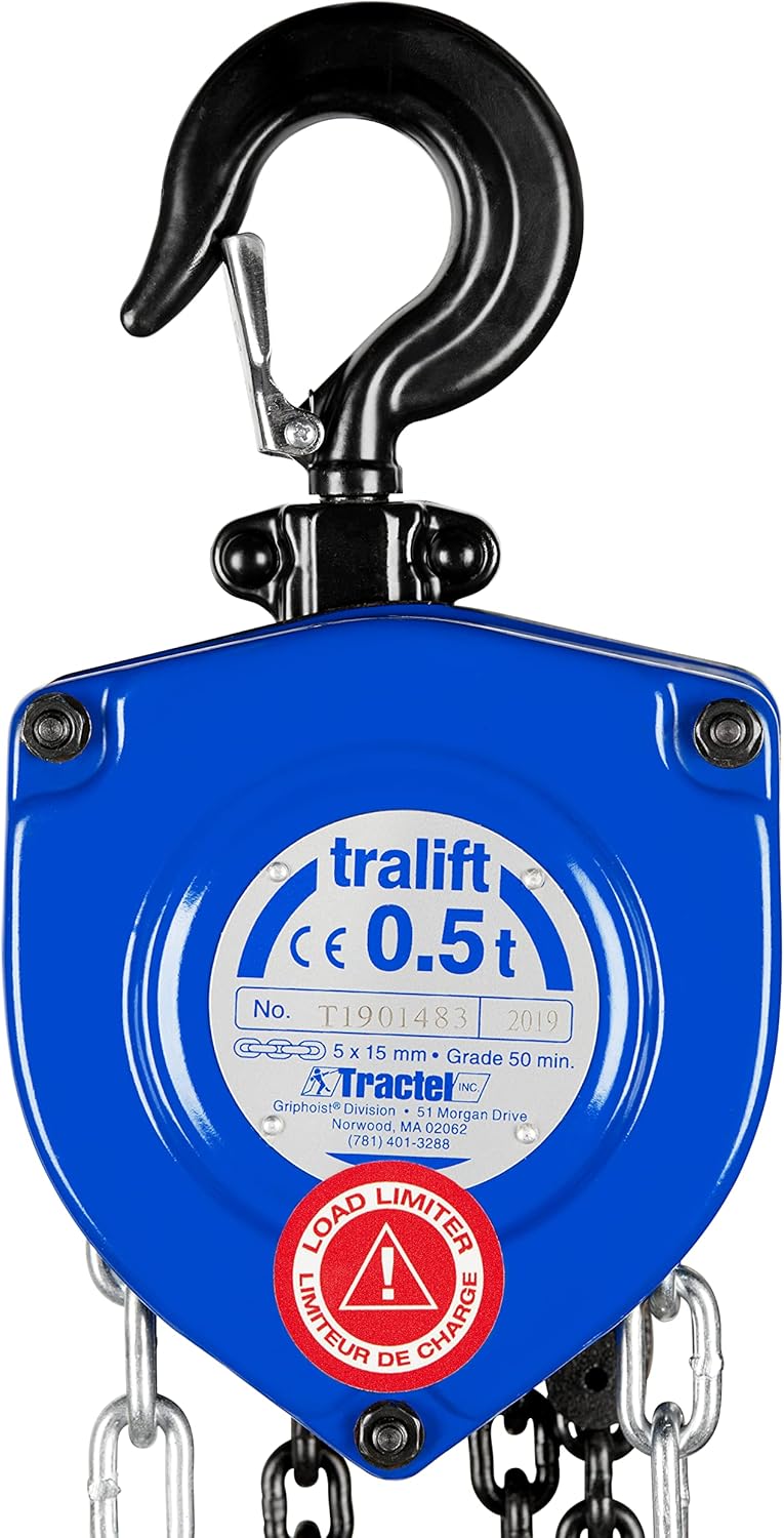 Tractel Polipasto de cadena manual  12 tonelada – capacidad de 1000 libras  Cadena de acero de 40 pies  Acero de grado industrial para construcción,
