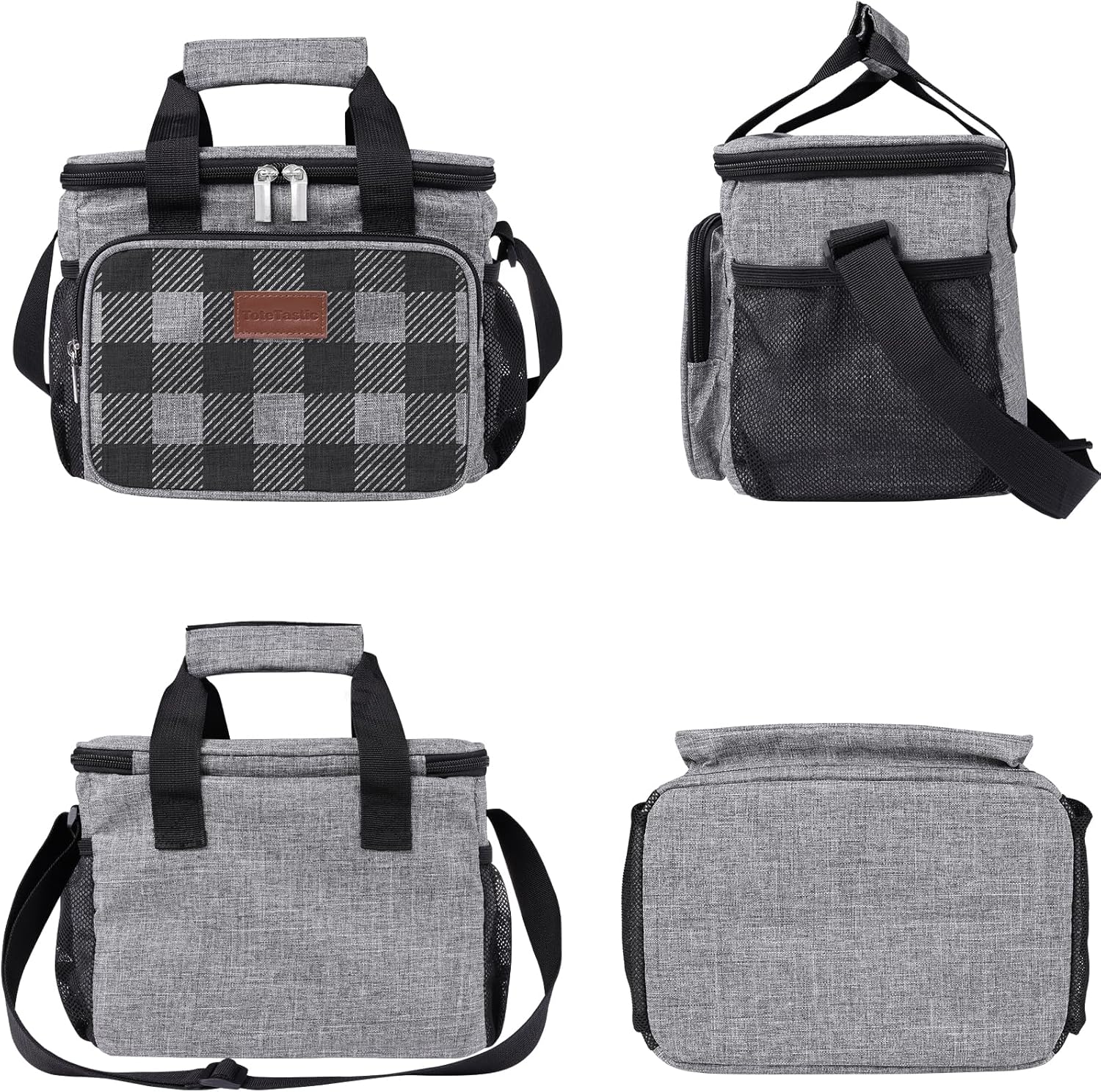 Lonchera reutilizable aislada para mujereshombres, bolsa de almuerzo a prueba de fugas con correa ajustable para el hombro, bolsillo frontal con