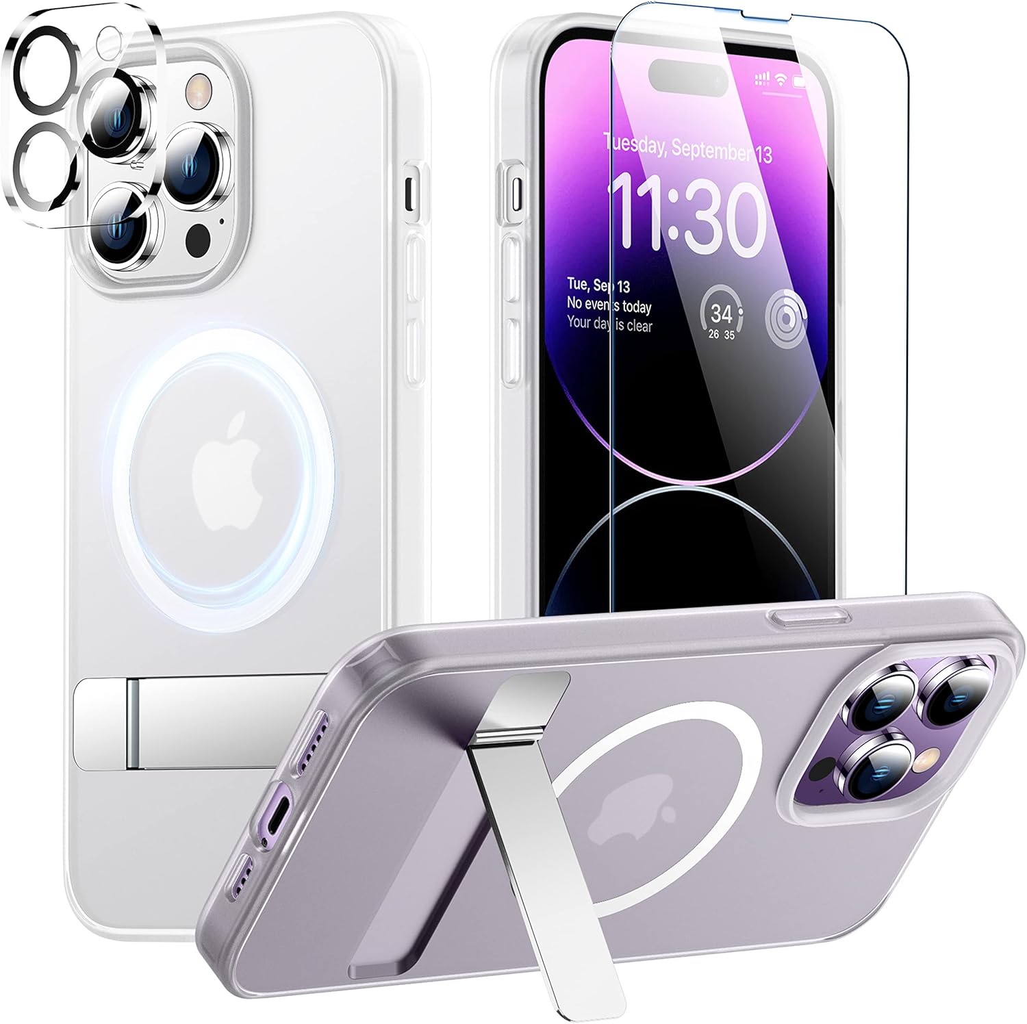 SPIDERCASE Funda magnética para iPhone 14 Pro Max, protección militar contra caídas con 2 piezas protector de pantalla de vidrio + protector de