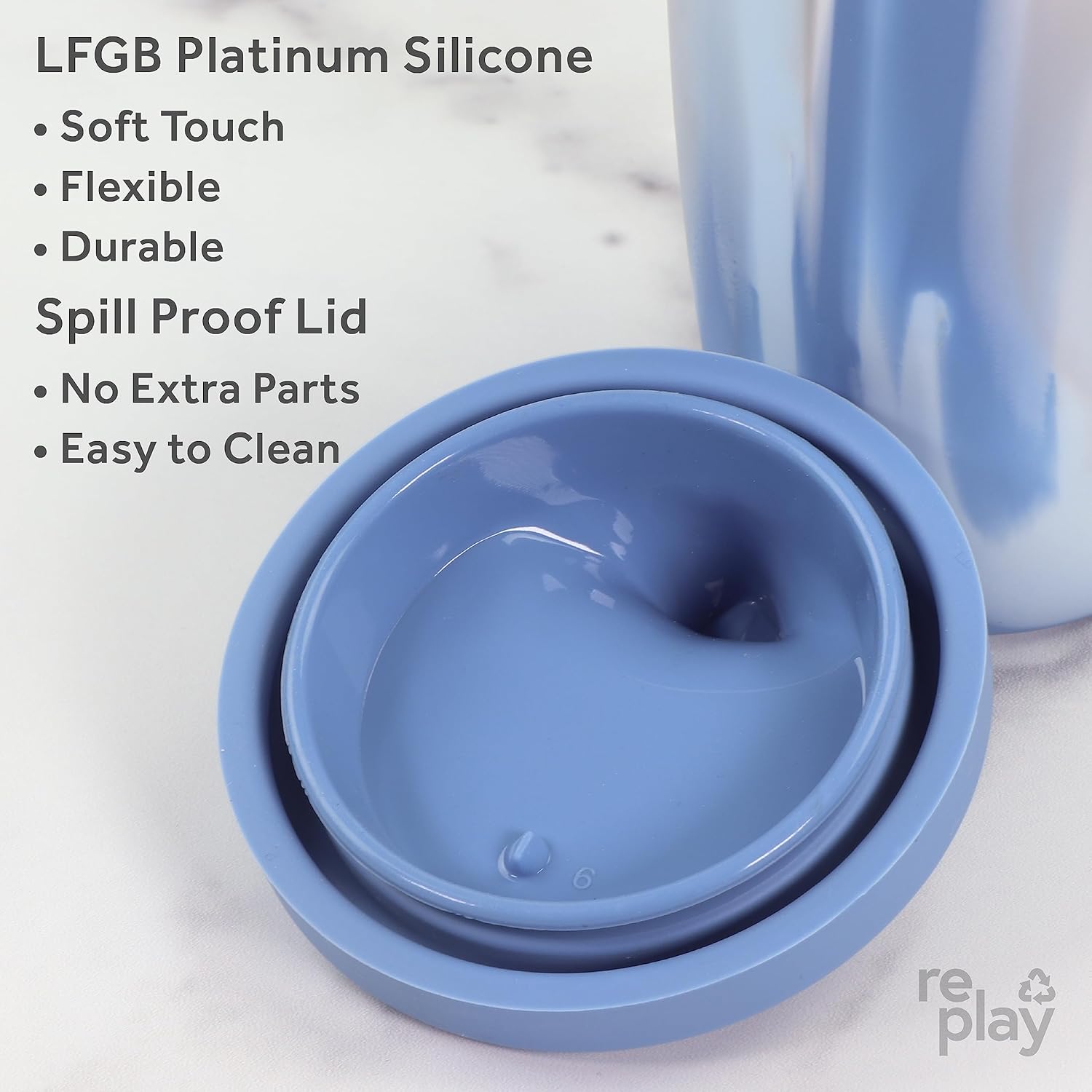 Re-Play Sustainables – Vaso de silicona para niños pequeños, 8 onzas, fabricado con silicona platino de grado médico, nube