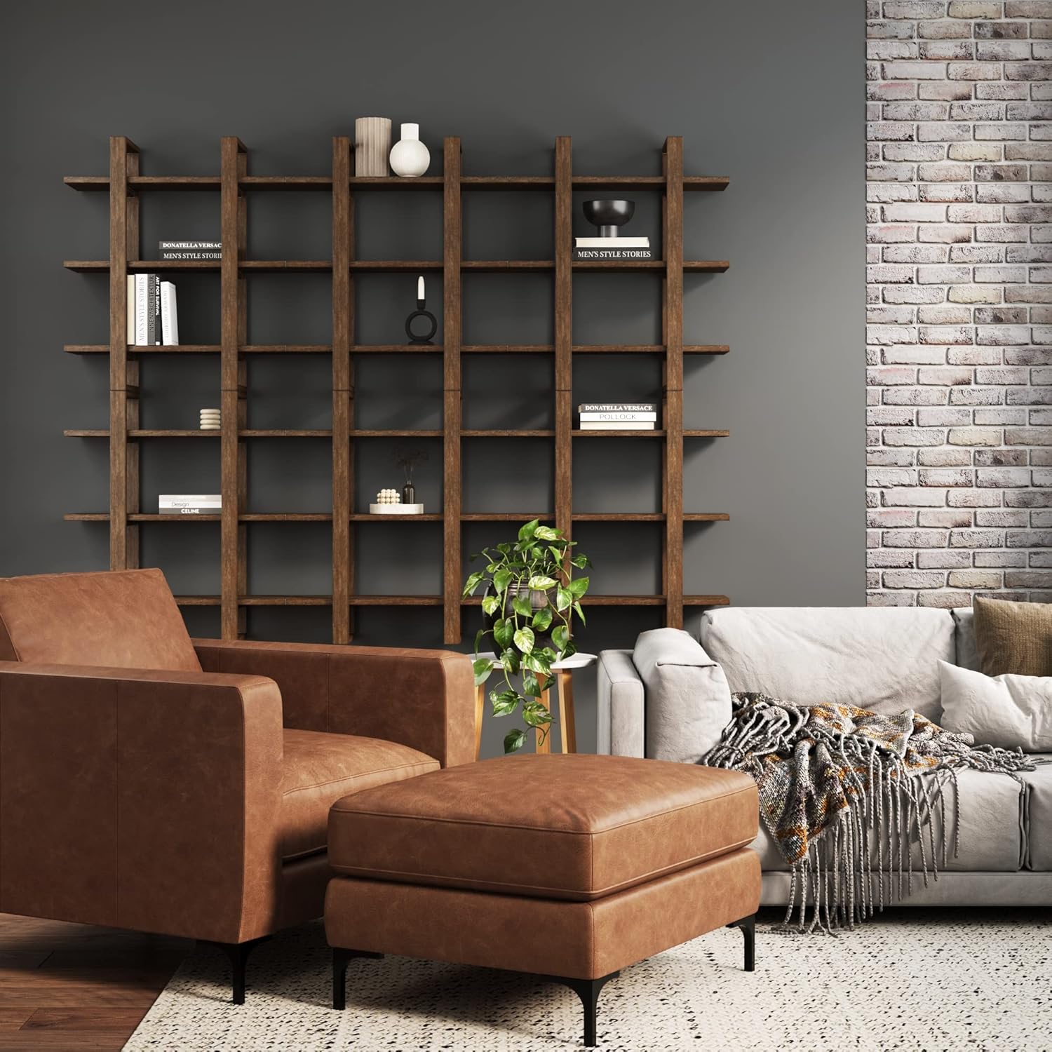 Nathan James Estantes flotantes de pared para libros, estante de exhibición de 3 niveles, estante modular decorativo en madera maciza para