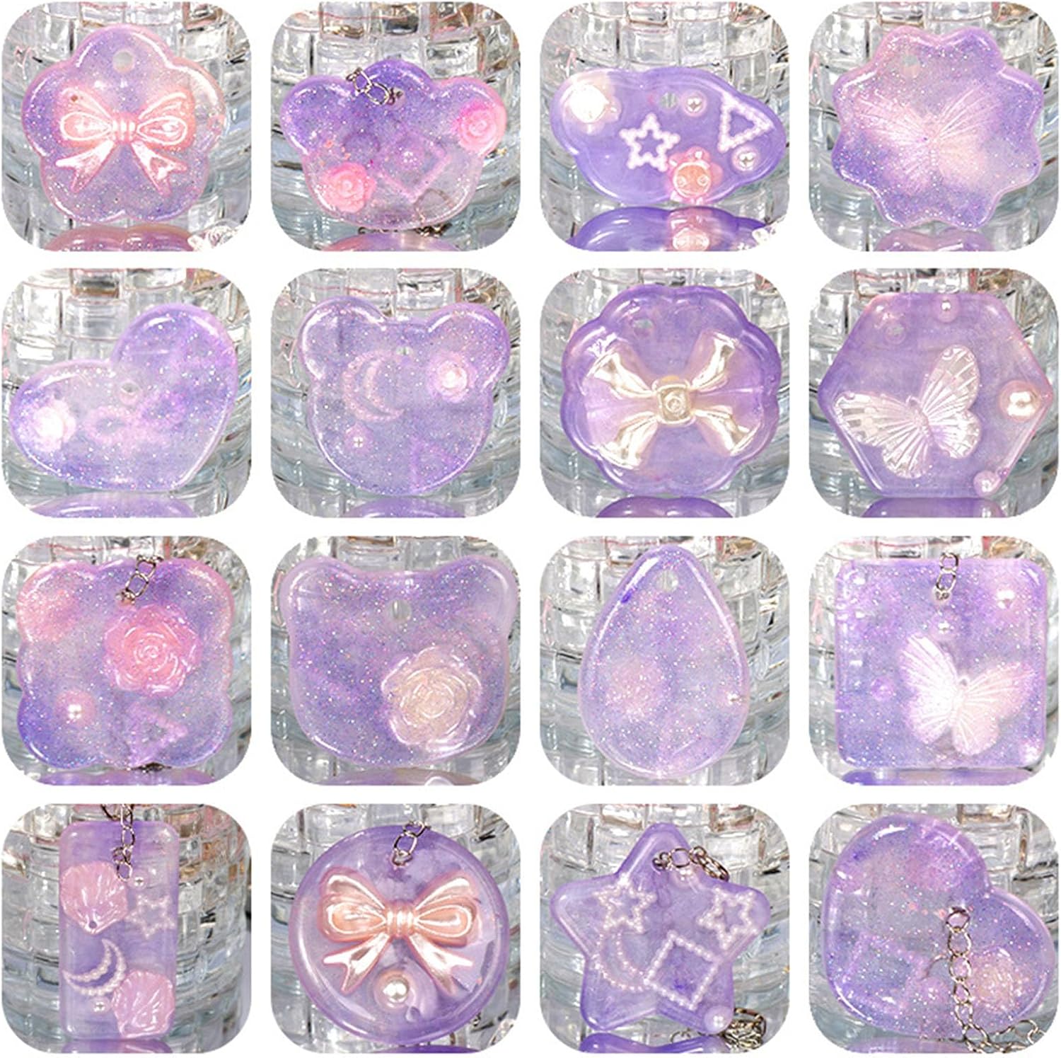 BEMINH Moldes de silicona para colgantes, 16 piezas, variedad de moldes geométricos con agujero para colgar, molde de resina UV para joyería, moldes