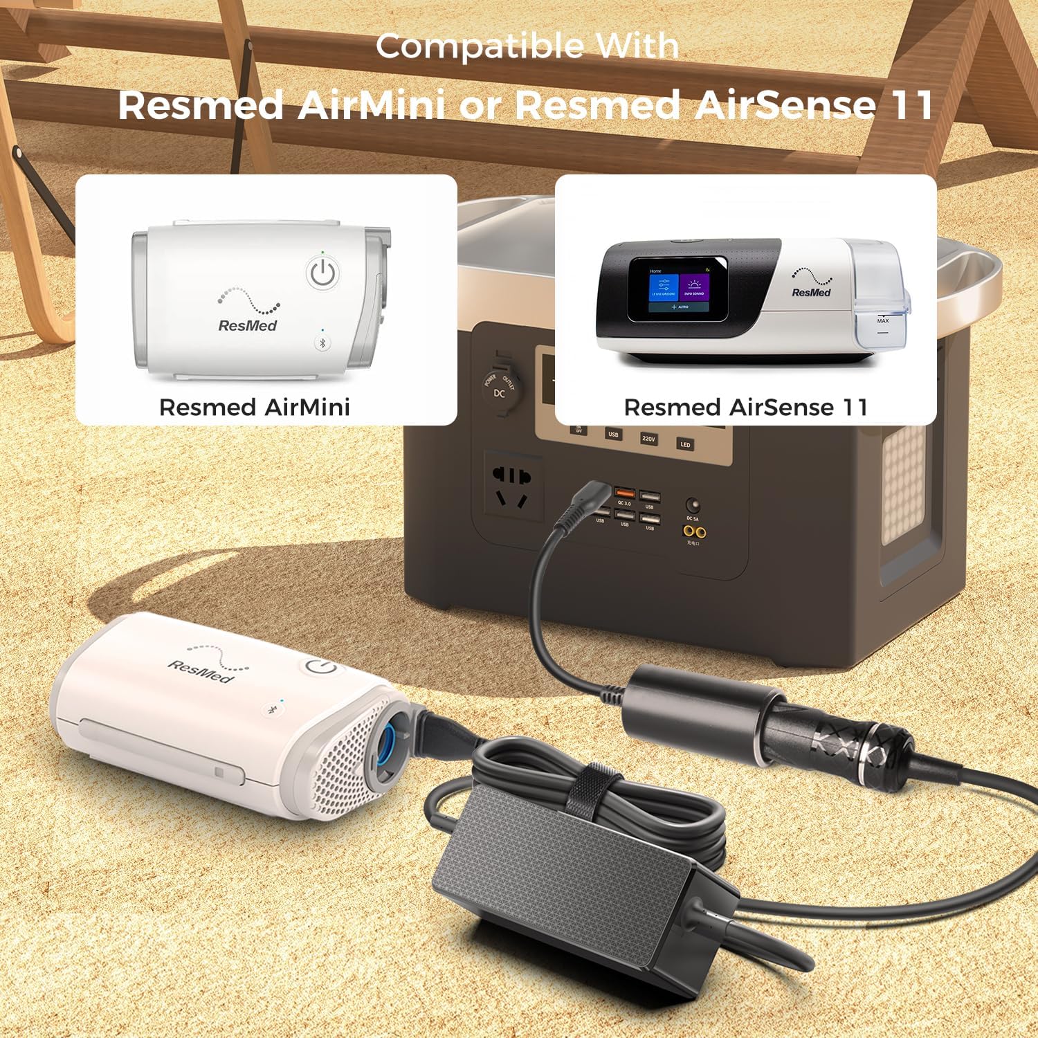 KFD Adaptador de CC para cargador de automóvil de 12 V-24 V para Resmed AirSense 11 y ResMed AirMini convertidor de CC CPAP Cable de alimentación de