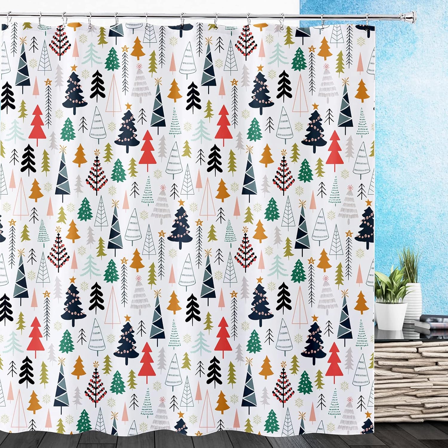 Get Orange Cortina de ducha con diseño de árbol de Navidad, diseño de acuarela, árbol de Navidad, tela de poliéster, cortina de ducha de baño, 72 x