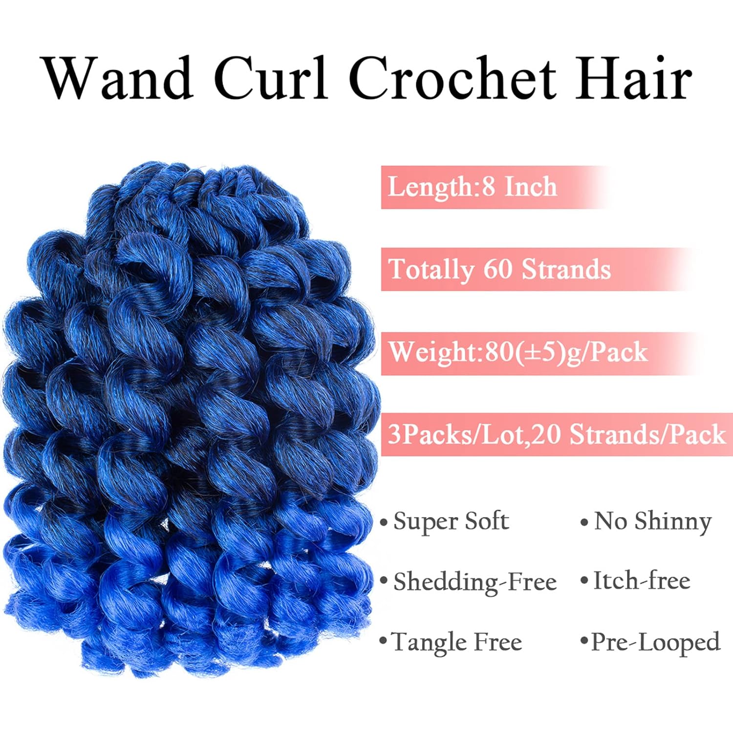 Leeven Pelo corto de 8 pulgadas de Jamaica Bounce Wand Curl Crochet Hair Senegalese Twist sintético trenzado de pelo Ombre azul Jumpy Wand Curly
