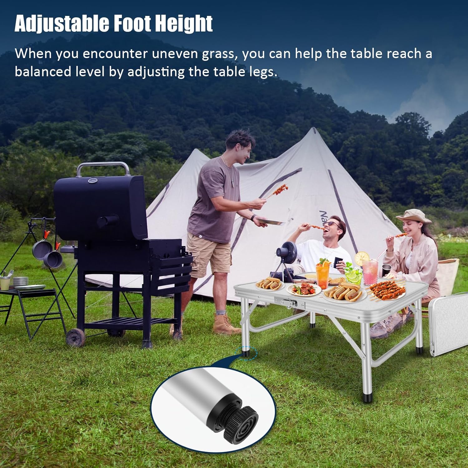 Mesa plegable pequeña con capa de malla, mesa portátil para tarjetas con asa de transporte, altura ajustable de aluminio ligero para campamento al