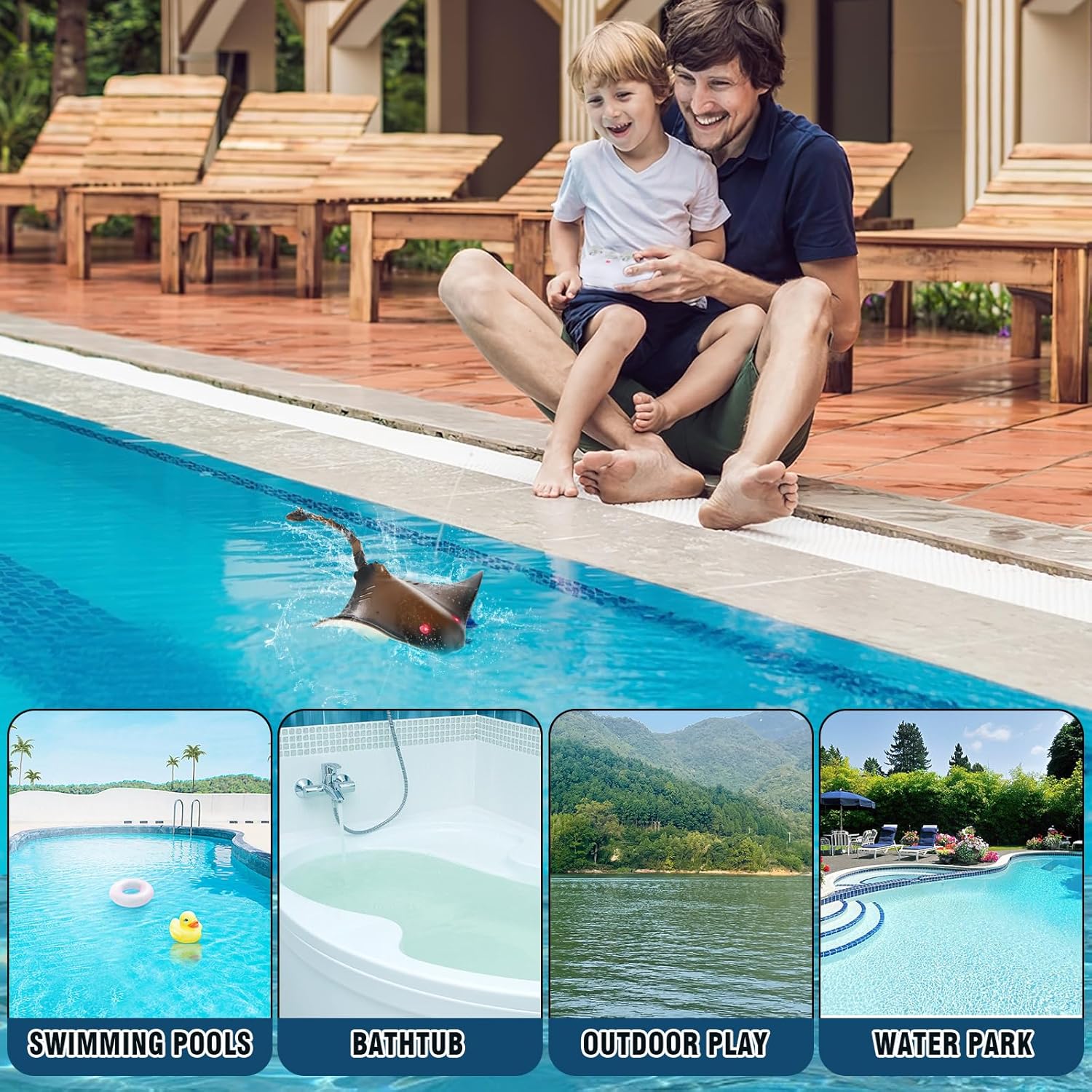 Juguete de manta rayo a control remoto, 2.4G de alta simulación de rayos diablos para piscina, bañera o lago, juguetes de barco RC para niños de 6