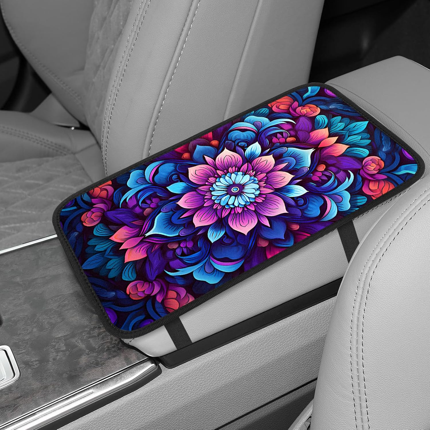 xbrtaia Funda para reposabrazos de consola central, reposabrazos de mandala, 7.5 x 12.6 pulgadas, bonita almohadilla de caja de reposabrazos