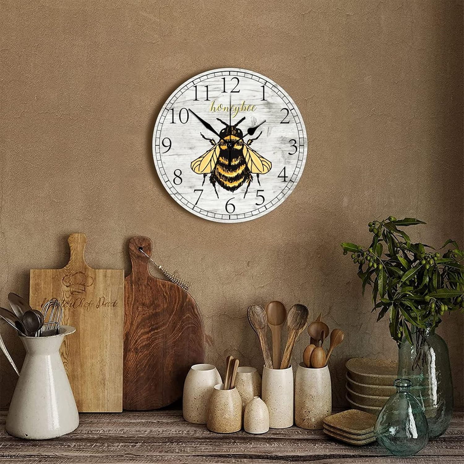 Reloj de pared retro estilo granja, abejas de abejas de miel, estilo antiguo, reloj de madera silencioso, sin tictac, funciona con pilas, reloj