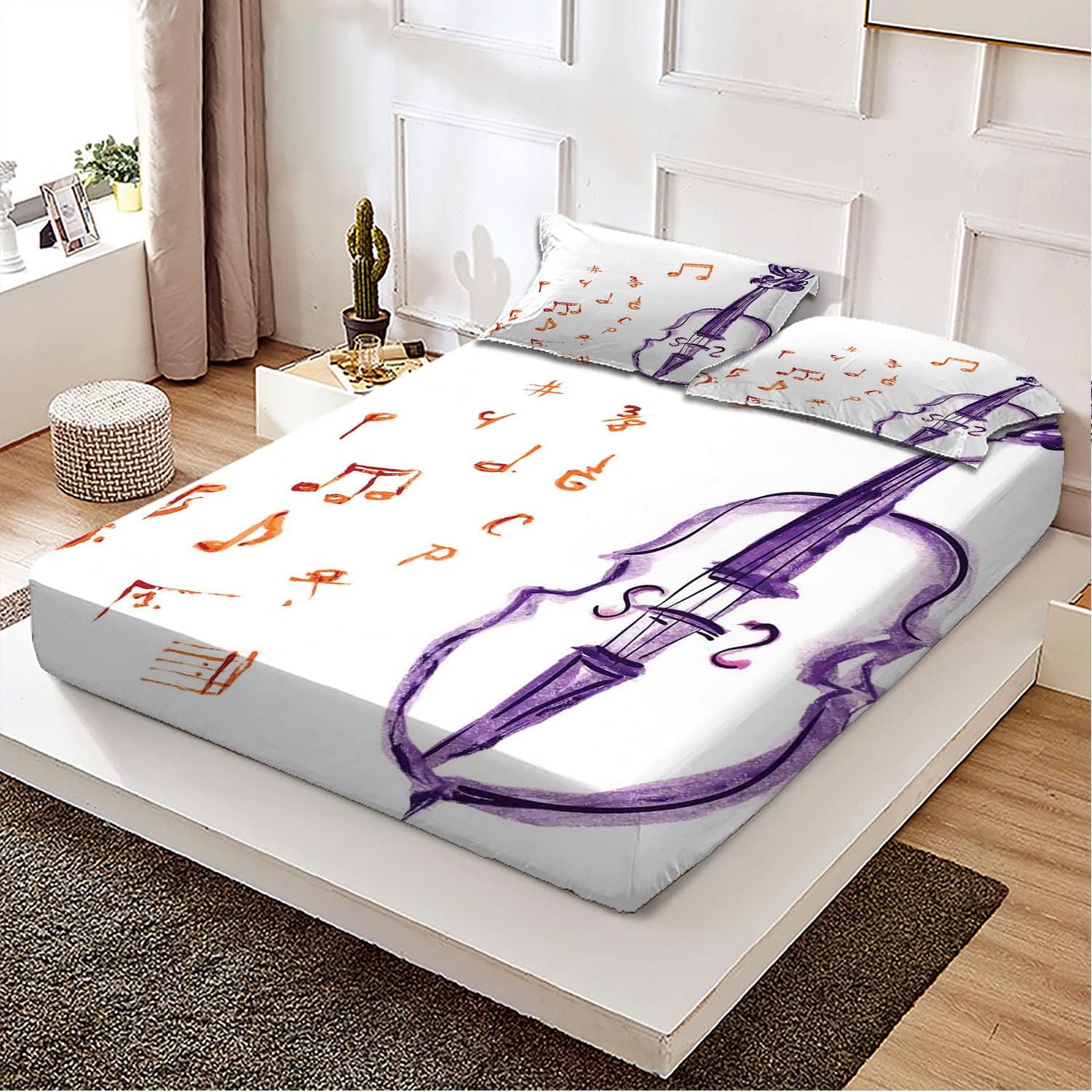 Sábanas bajeras con temática musical para tamaño individualindividual XL, patrón de tema negro de notas musicales, juego de decoración de ropa de