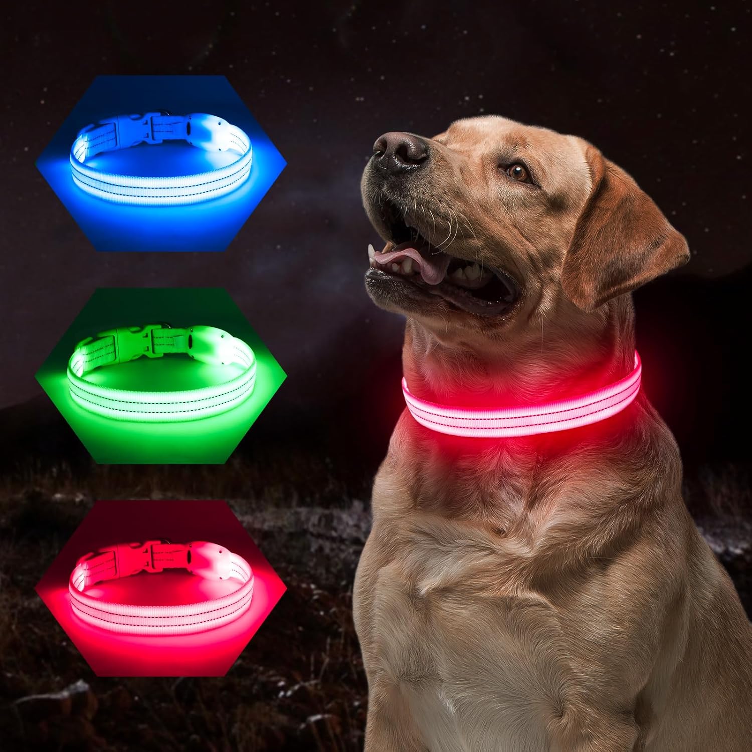 Visinite Collar de perro LED recargable por USB, collares de perro con luz totalmente ajustable para perros pequeños, medianos y grandes, 3 modos
