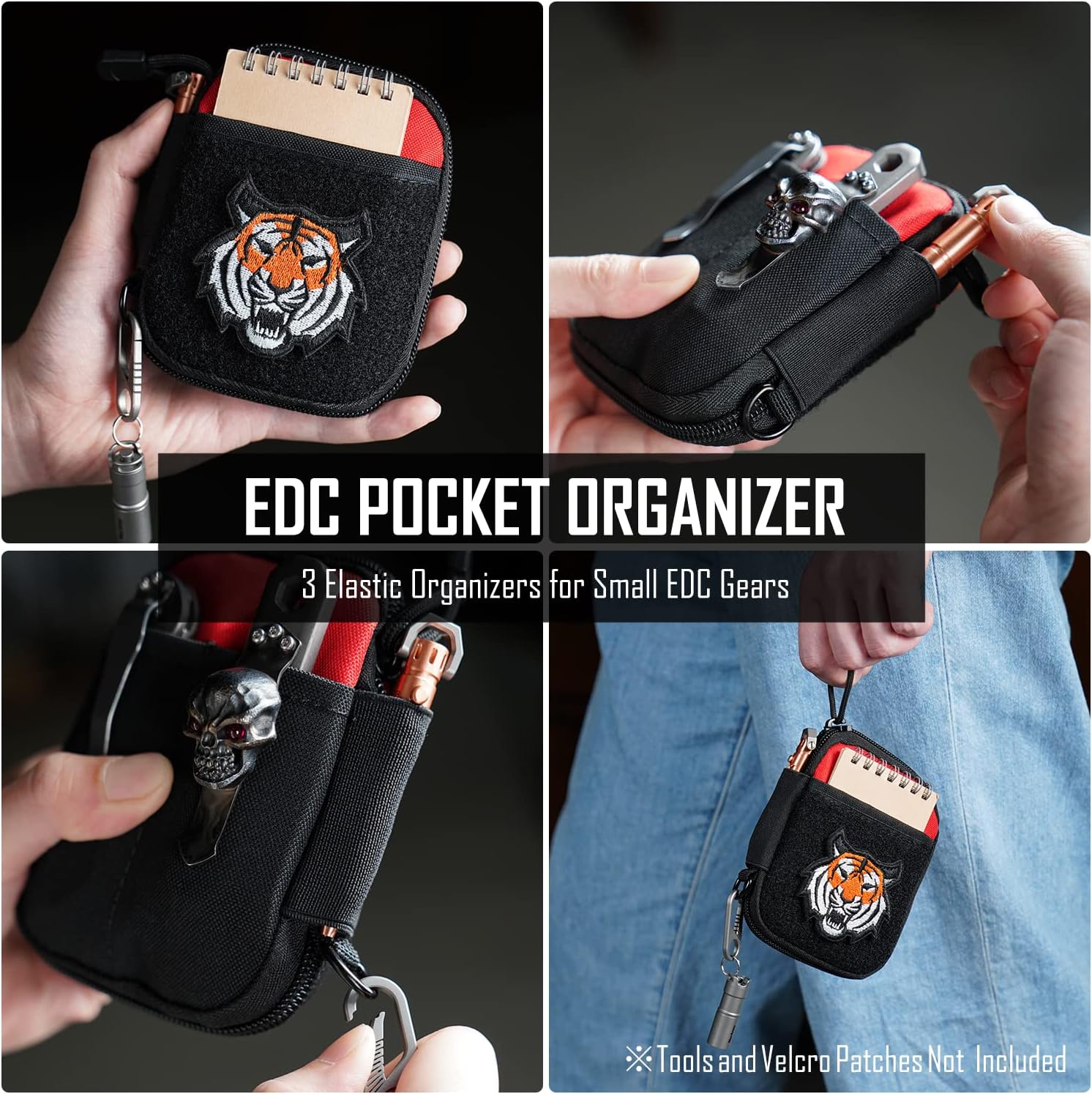 Bolsa EDC, organizador de bolsillo, bolsa poderosa para hombres, bolsas EDC con velcro, pequeña bolsa de herramientas con anillo en D, organizador