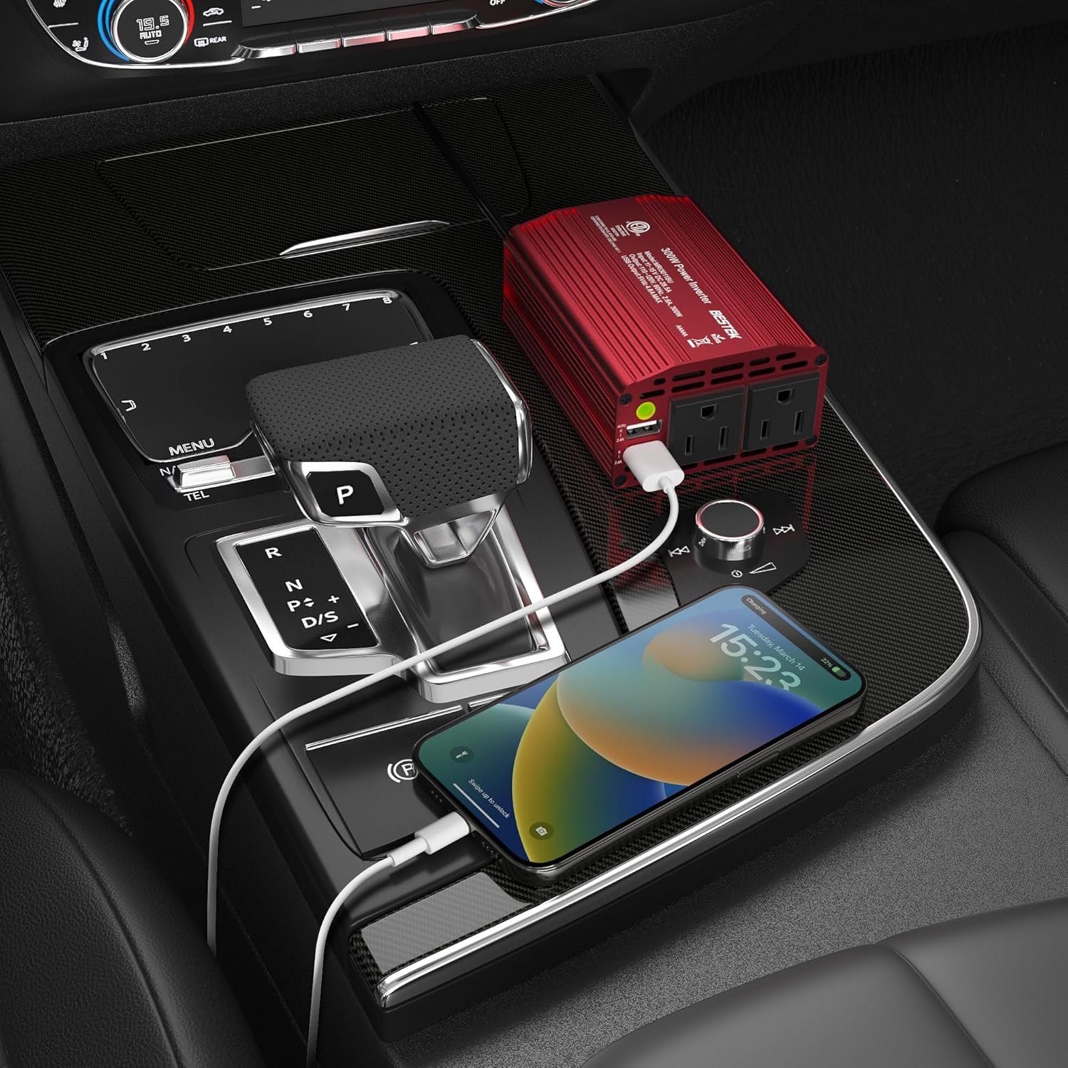 BESTEK Inversor de corriente de 300 W, 12 V CC a 110 V CA, convertidor de adaptador de enchufe de automóvil con puertos de carga USB duales de 4.8 A