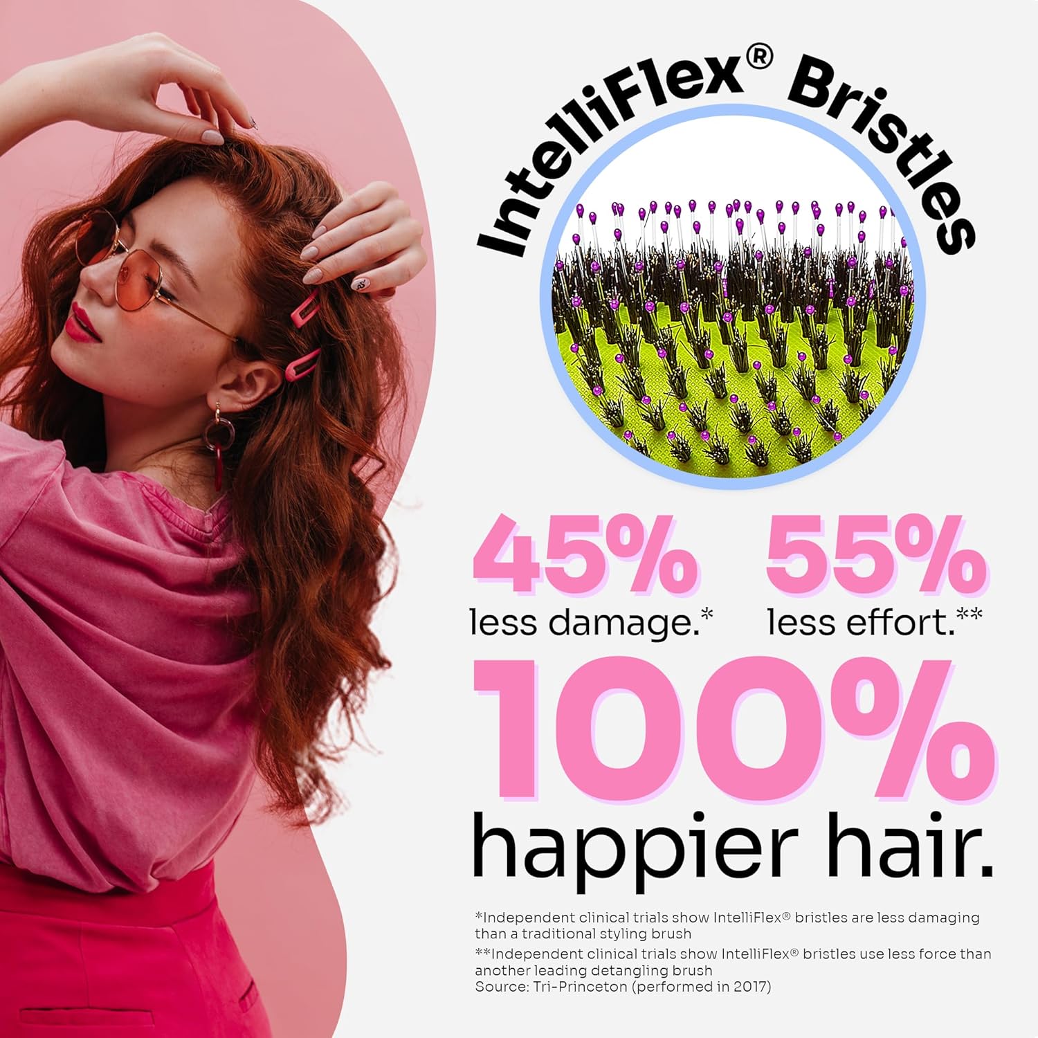 Wet Brush Cepillo para desenredar el cabello con cerdas naturales de jabalí, para todo tipo de cabello, color morado, para desenredar el cabello,
