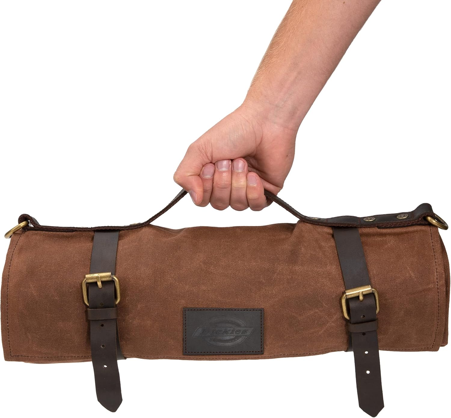 Dickies Organizador portátil para cuchillos de chef y rollo de almacenamiento de cubiertos, lona encerada y cuero, tamaño mediano