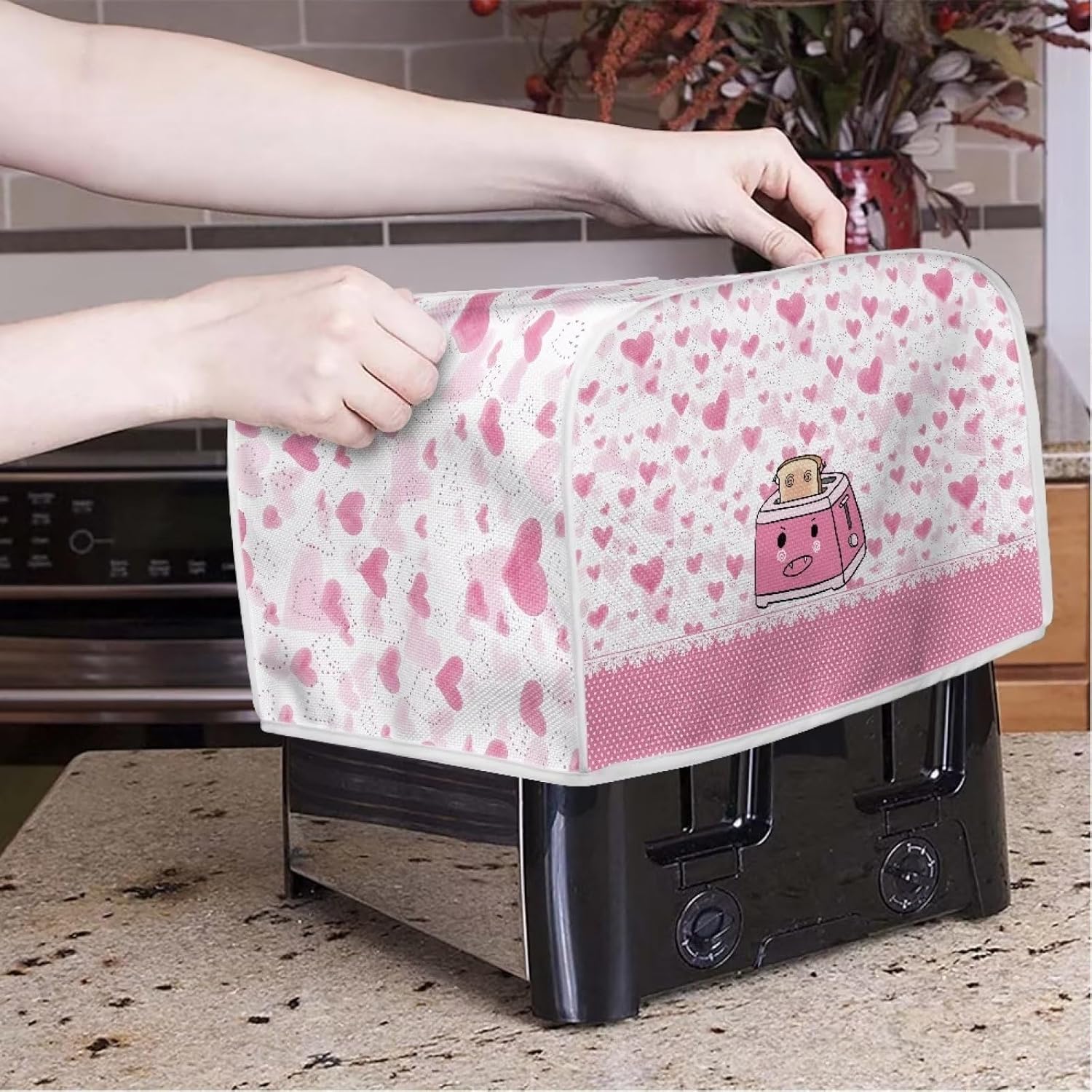 UNICEU Toster de dibujos animados rosa con estampado lindo de 2 rebanadas de tostadoras acolchadas cubierta para tostadoras a prueba de polvo,