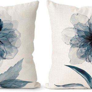 ERYOGS Juego de 2 fundas de almohada azules de 18 x 18 pulgadas, fundas decorativas florales para sofá, color azul marino, fundas de almohada para ERYOGS Juego de 2 fundas de almohada azules de 18 x 18 pulgadas, fundas decorativas florales para sofá, color azul marino, fundas de almohada para