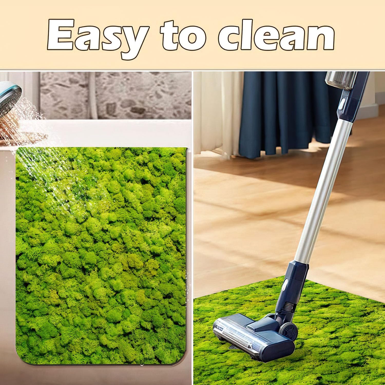 Alfombra de baño de musgo verde para baño, ducha, bañera, impresión 3D, decoración de granja, pequeña, delgada, antideslizante, lavable, 16 x 24