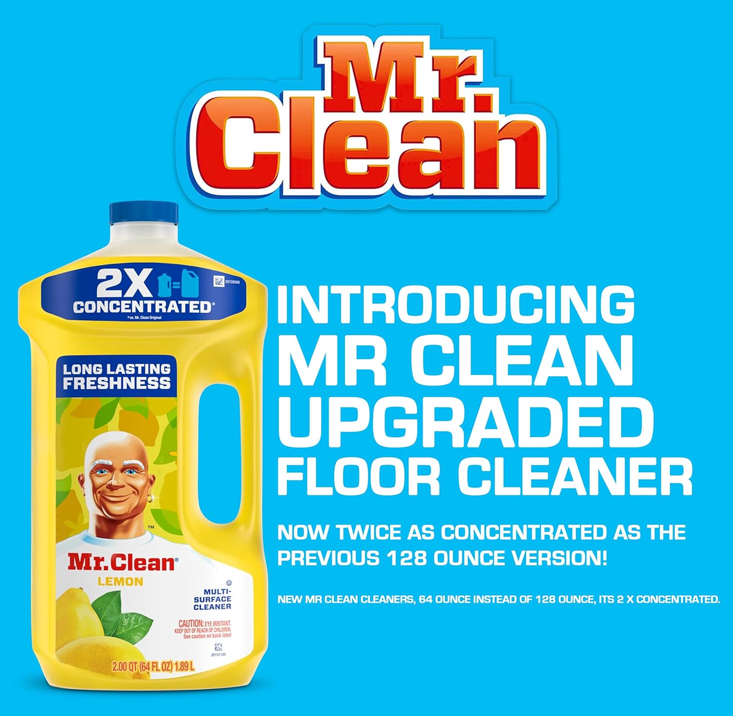 Number 1 In Service Mr Clean Limpiador líquido de limón multiusos profesional para el hogar, no tóxico, limpiador de suelos de madera dura, 64