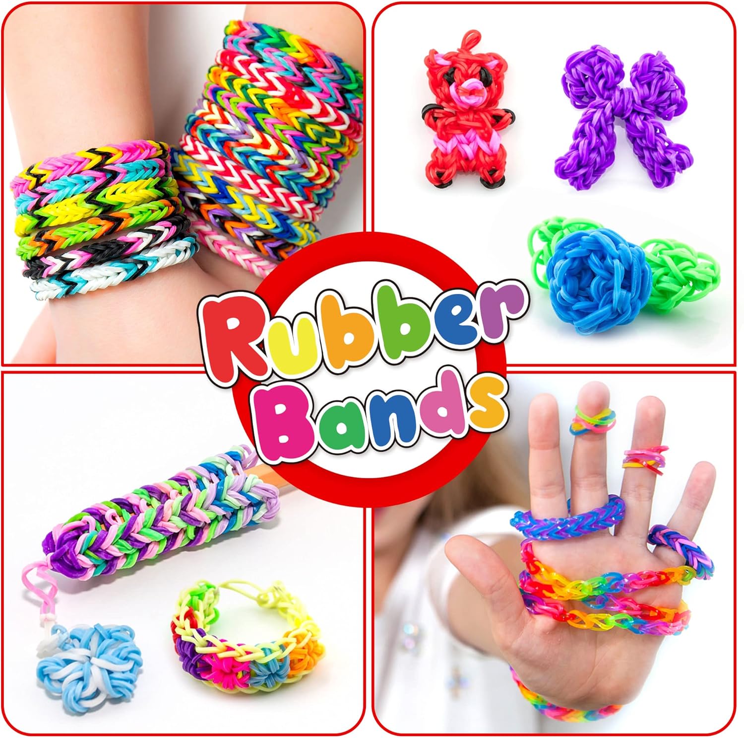 Más de 17500 bandas de goma con contenedor de 3 capas azul profundo, 28 colores, 600 clips en S, 352 cuentas, 40 colgantes de dibujos animados, kit
