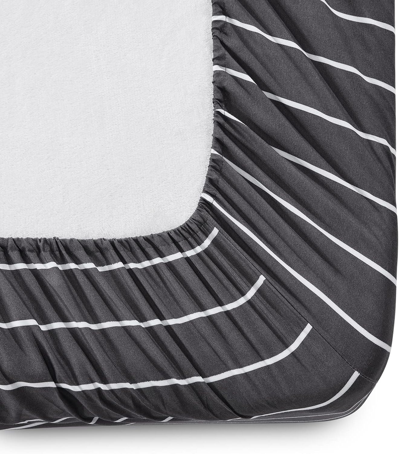 Homiest Juego de sábanas de microfibra de 4 piezas en blanco y negro, tamaño matrimonial, sábanas de rayas horizontales, lindo juego de ropa de cama
