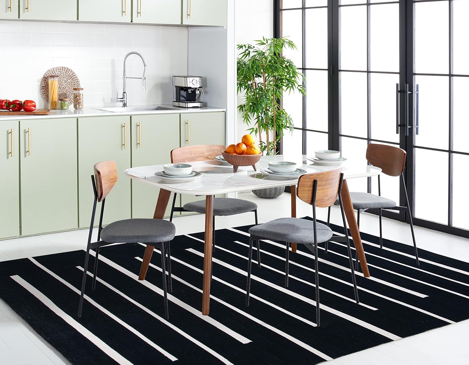SAFAVIEH Montauk Collection – Alfombra de área de 9 x 12 pies, color negro y marfil, tejido plano bohemio hecho a mano de algodón a rayas modernas,