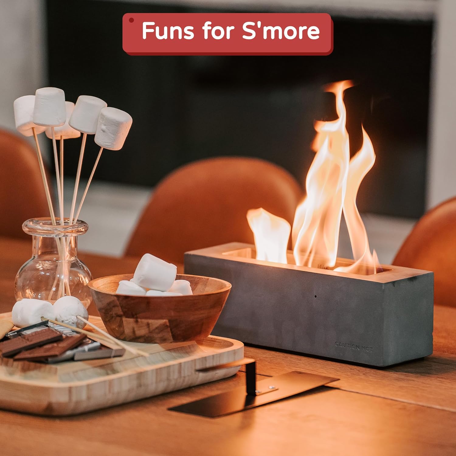 Kante Chimenea rectangular de mesa de 11.8 pulgadas de largo, chimenea de mesa de hormigón, cuenco portátil con alcohol para frotar para interiores