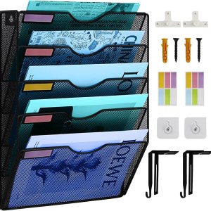 Soporte de archivo de pared colgante de 5 niveles, organizador de archivos de malla metálica, organizador de correo, estante de almacenamiento de Soporte de archivo de pared colgante de 5 niveles, organizador de archivos de malla metálica, organizador de correo, estante de almacenamiento de