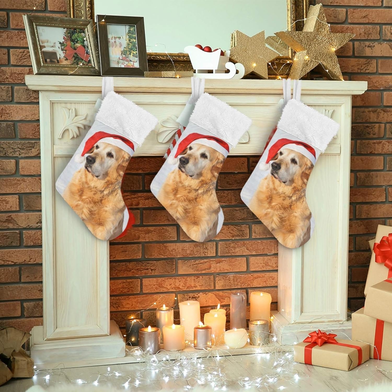 ALAZA Medias de Navidad Golden Retriever Dog As Santa Klaus clásicas personalizadas, decoraciones de medias grandes para la temporada de vacaciones