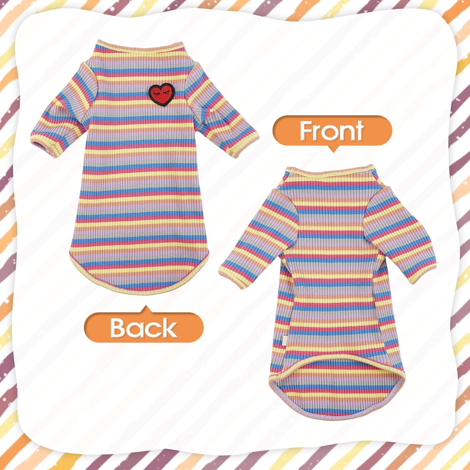 Bonaweite Sphynx Camisa de gatos sin pelo, Cornish Rex Kitten Rainbow Stripe Camisetas con mangas, suéter de cuello alto transpirable para gatos,