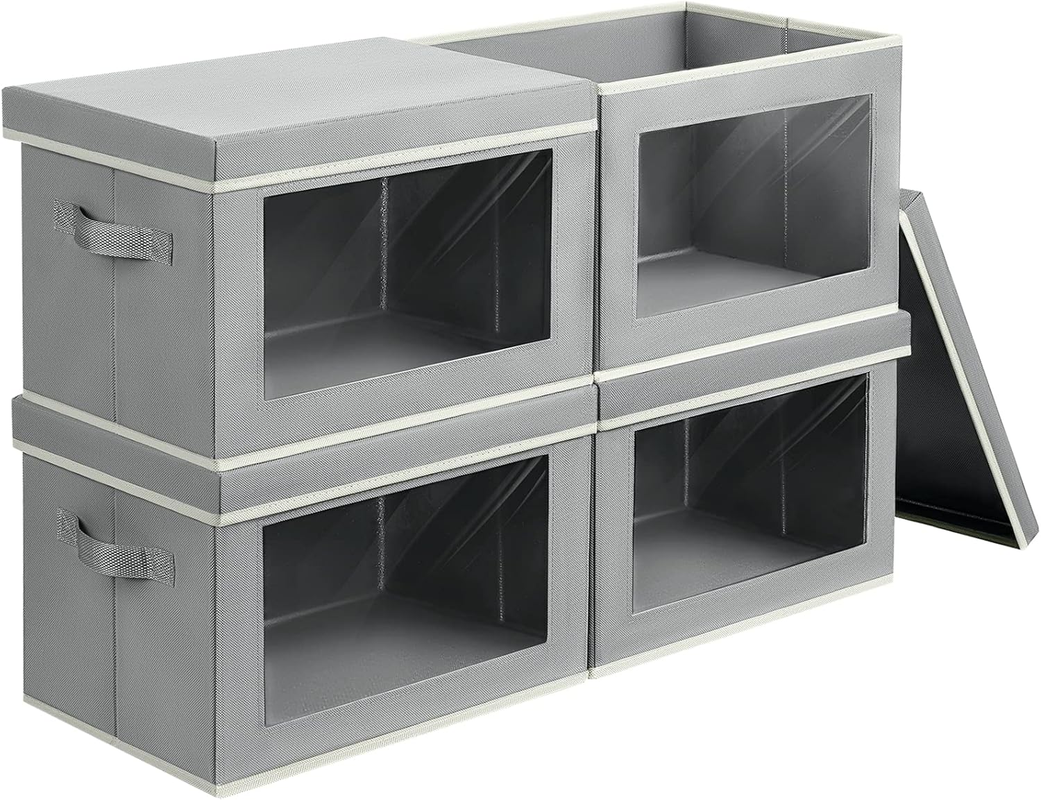 Contenedores de almacenamiento grandes con tapas, cubos de almacenamiento de tela con ventana, cajas de almacenamiento plegables para ropa,