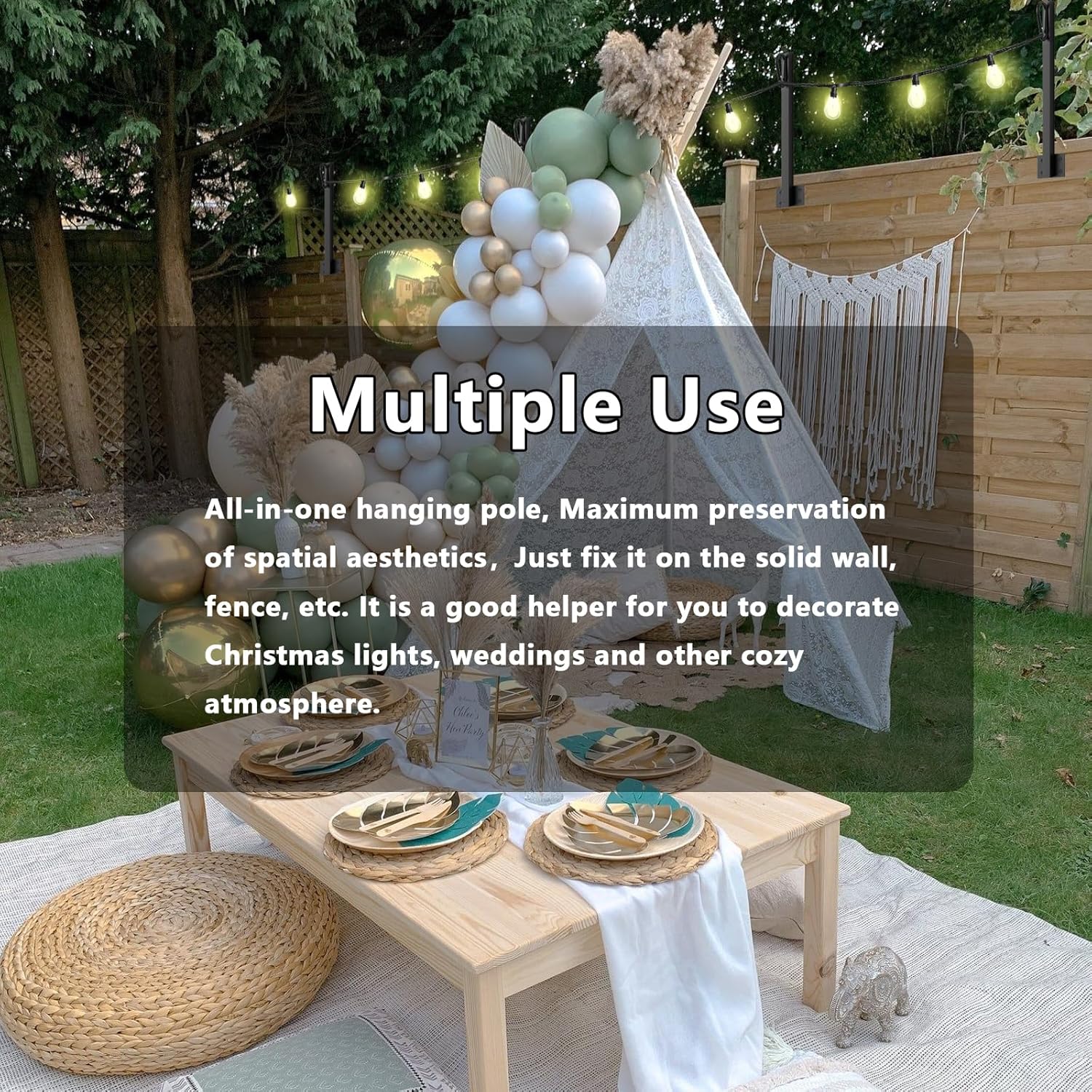 Paquete de 4 postes de luces colgantes para exteriores, cadena de luces de suspensión de metal de 1.3 pies, uso para Navidad, boda, fiestas en