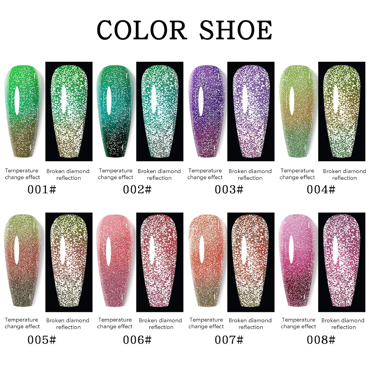 Esmalte de uñas de diamante roto con cambio de temperatura de 8 colores, clásico de hadas, degradado, arte de uñas, regalo para niñas, 0.3 fl oz