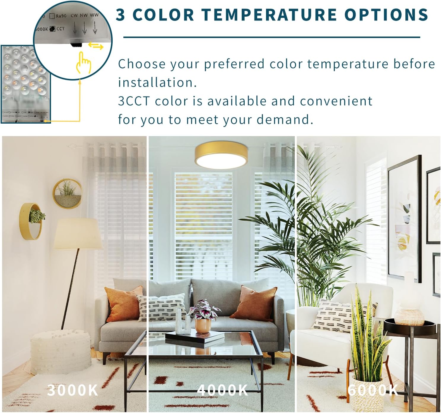 Lámpara LED de techo de montaje empotrado dorada, paquete de 3 lámparas modernas para dormitorio, montaje en techo, regulable, lámpara de techo de