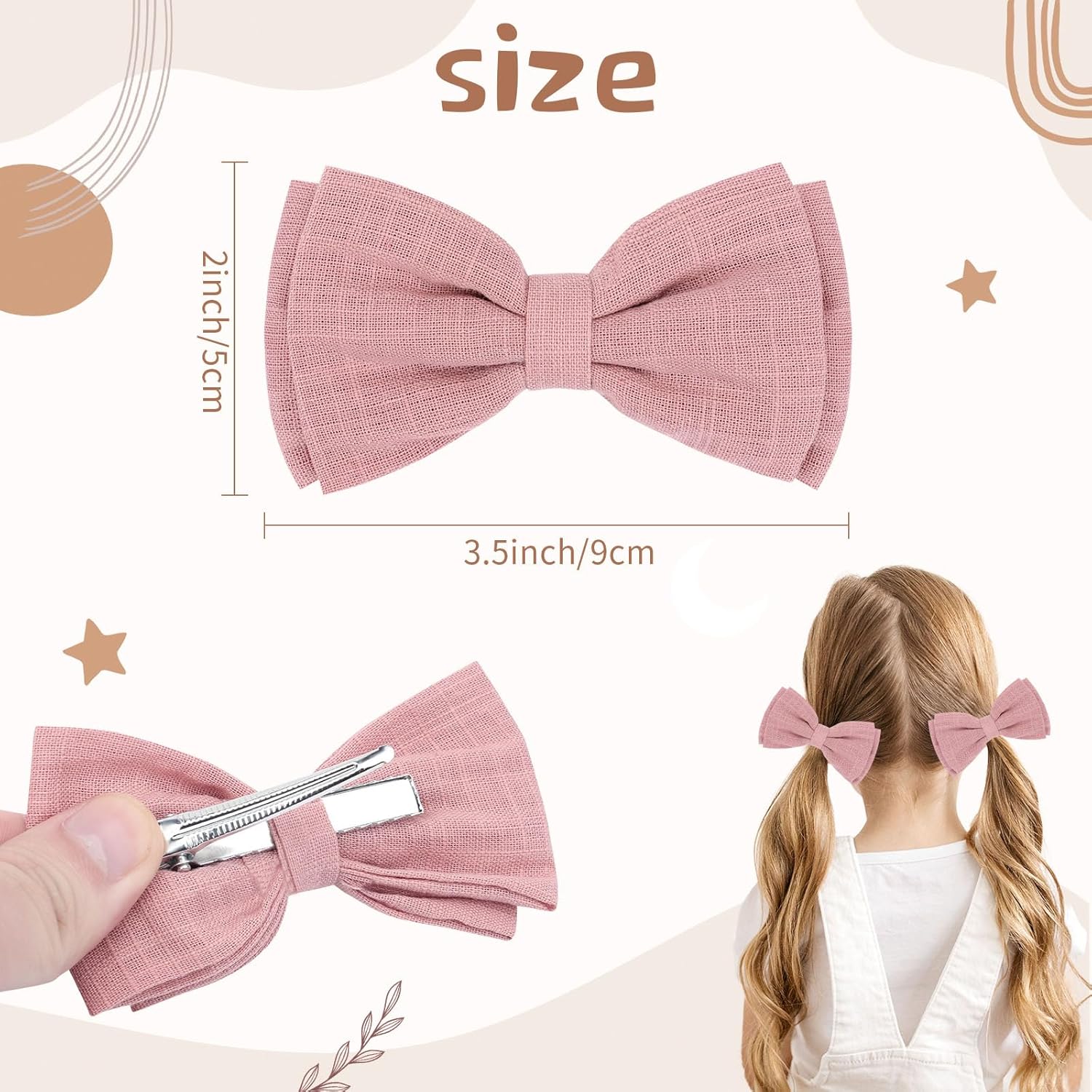 Oaoleer – 20 lazos para el pelo de 3.5 pulgadas para bebés, lazos de lino neutro, lazos dobles para cola de caballo, accesorios para bebés, niños