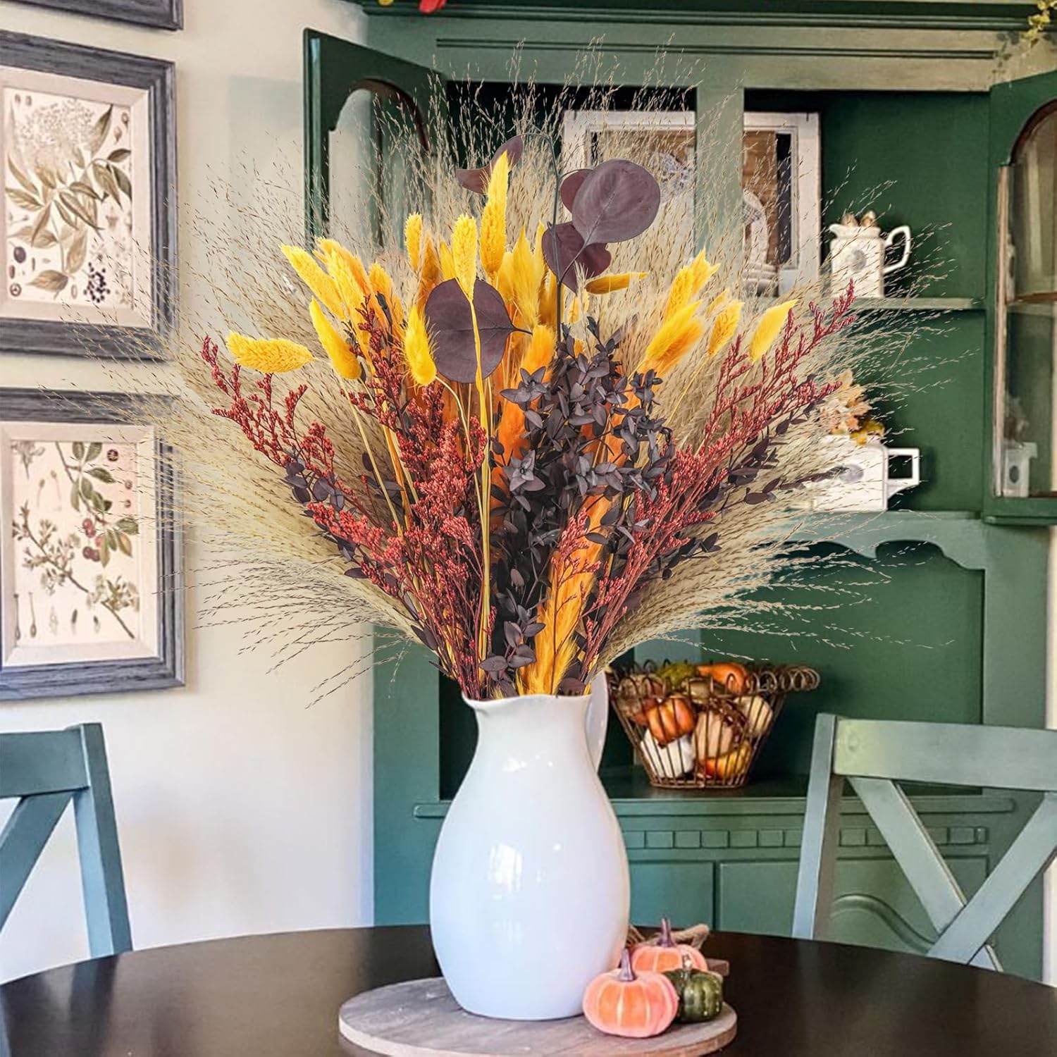Ramos de hierba de pampa seca en otoño, colas de conejo naranja natural, flores secas de otoño para jarrones, otoño, bohemio, hogar, boda, arreglo