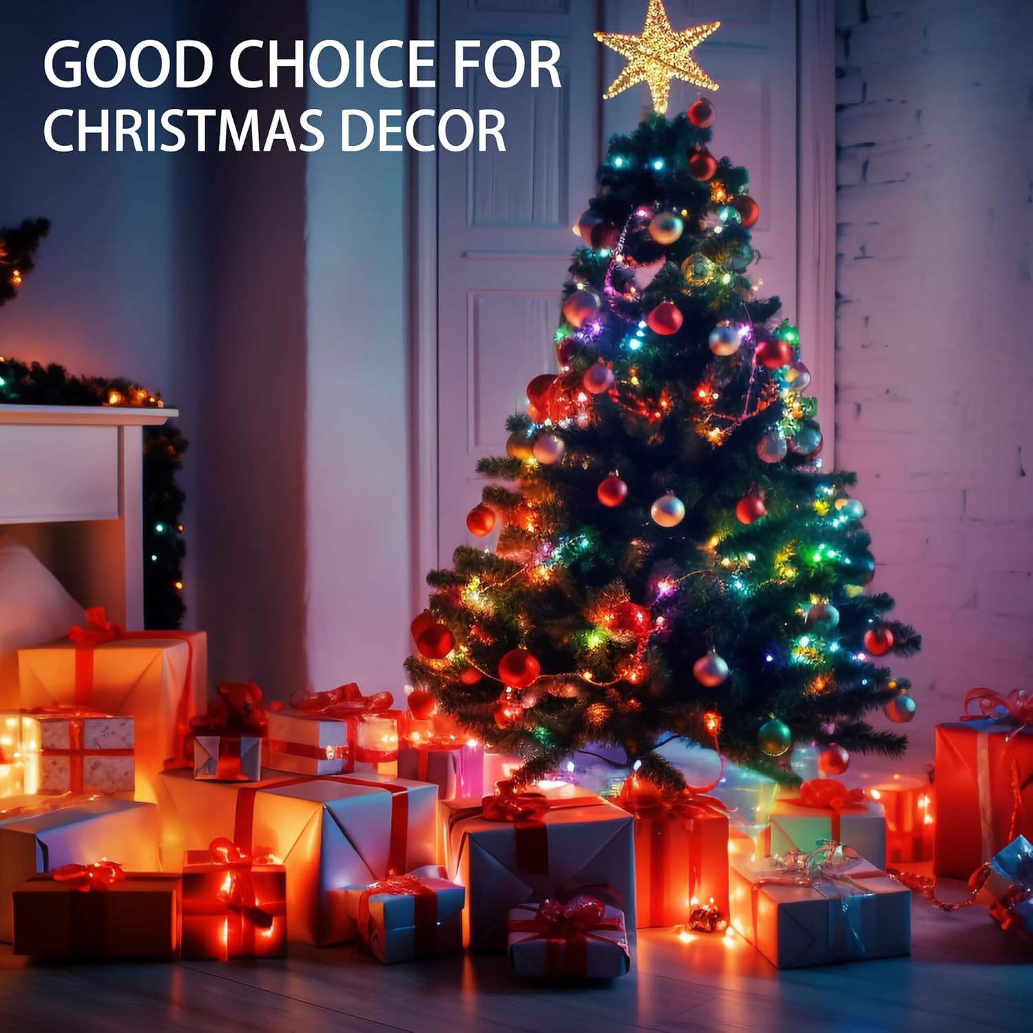 Dazzle Bright Guirnalda de luces LED de Navidad de 164 pies, 500 luces LED de alambre verde impermeable con 8 modos, decoraciones de Navidad al aire