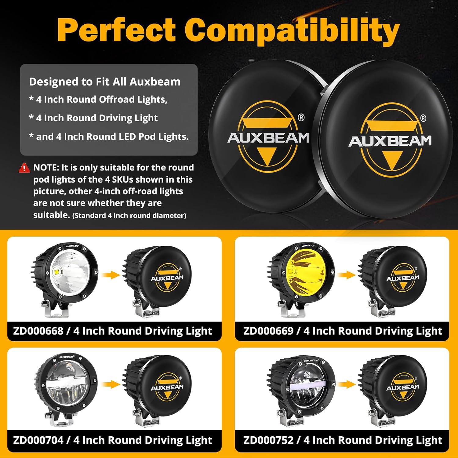 Auxbeam Kit combinado de luces redondas para todo terreno de 4 pulgadas con cubiertas negras, 100 W, 10000 lúmenes, diseño de haz HiLoCombo LED, luz