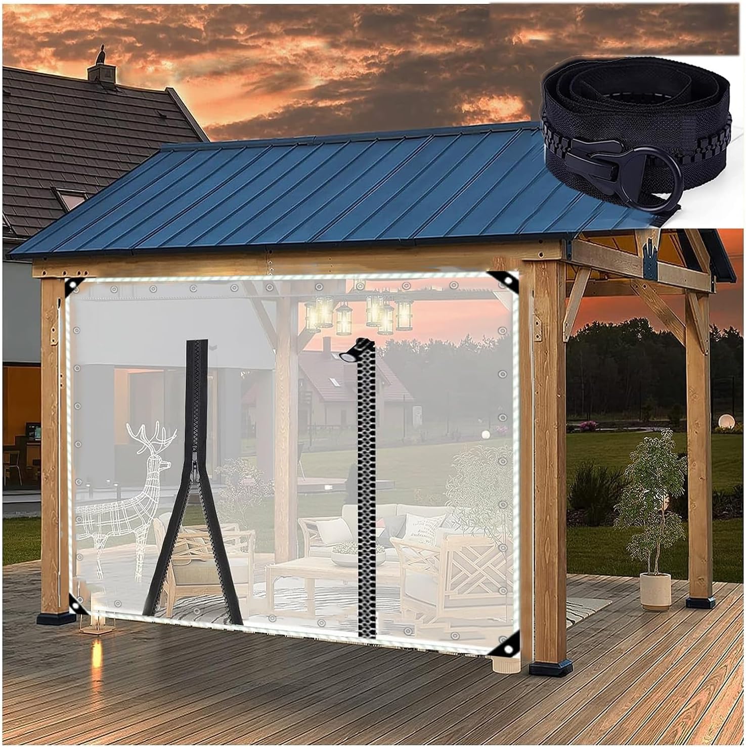 Lona de PVC con cremallera, ojales de lonas, resistente, impermeable de PVC transparente, cubierta de lona de polietileno de vinilo transparente,