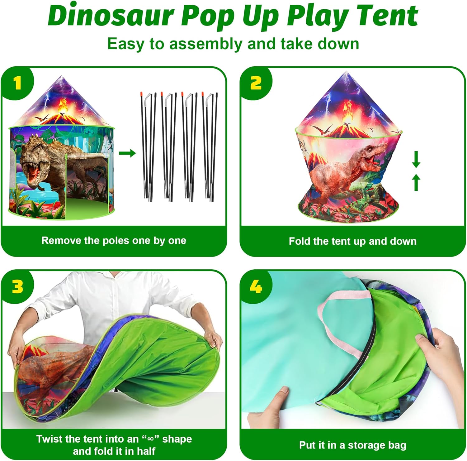 HopeRock Tienda de campaña de dinosaurio para niños con botón de rugido, tienda de campaña para niños con juguetes de dinosaurio para niños y niñas,
