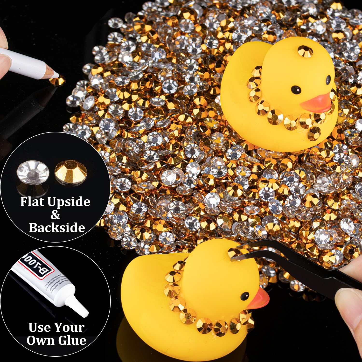1500 diamantes de imitación de resina de 0.236 pulgadas a granel, oro mineral con parte trasera plana, diamantes de imitación redondos de gelatina