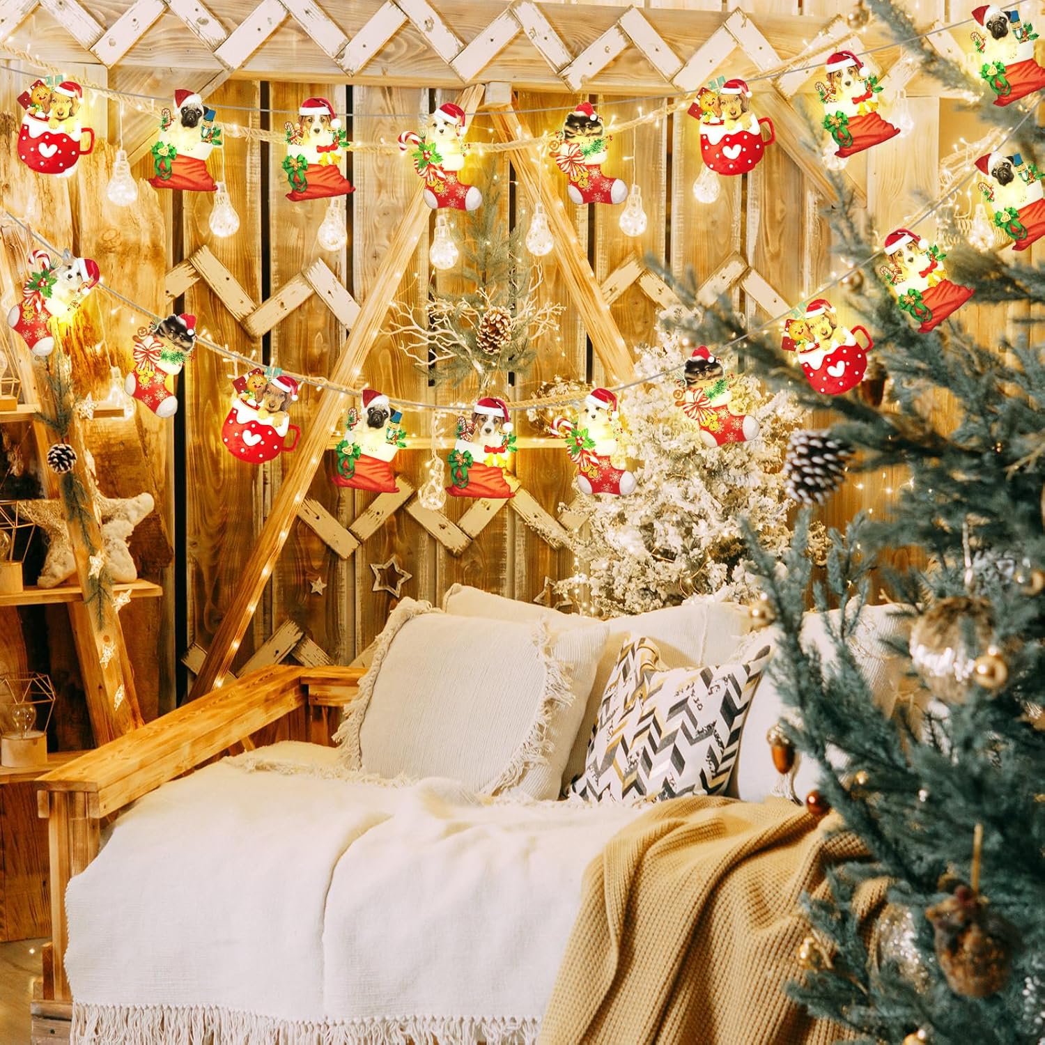 Ganeen Guirnalda de luces de Navidad para perro, 20 luces LED de 10 pies, linda cadena de luces colgantes para árbol de Navidad, funciona con pilas,